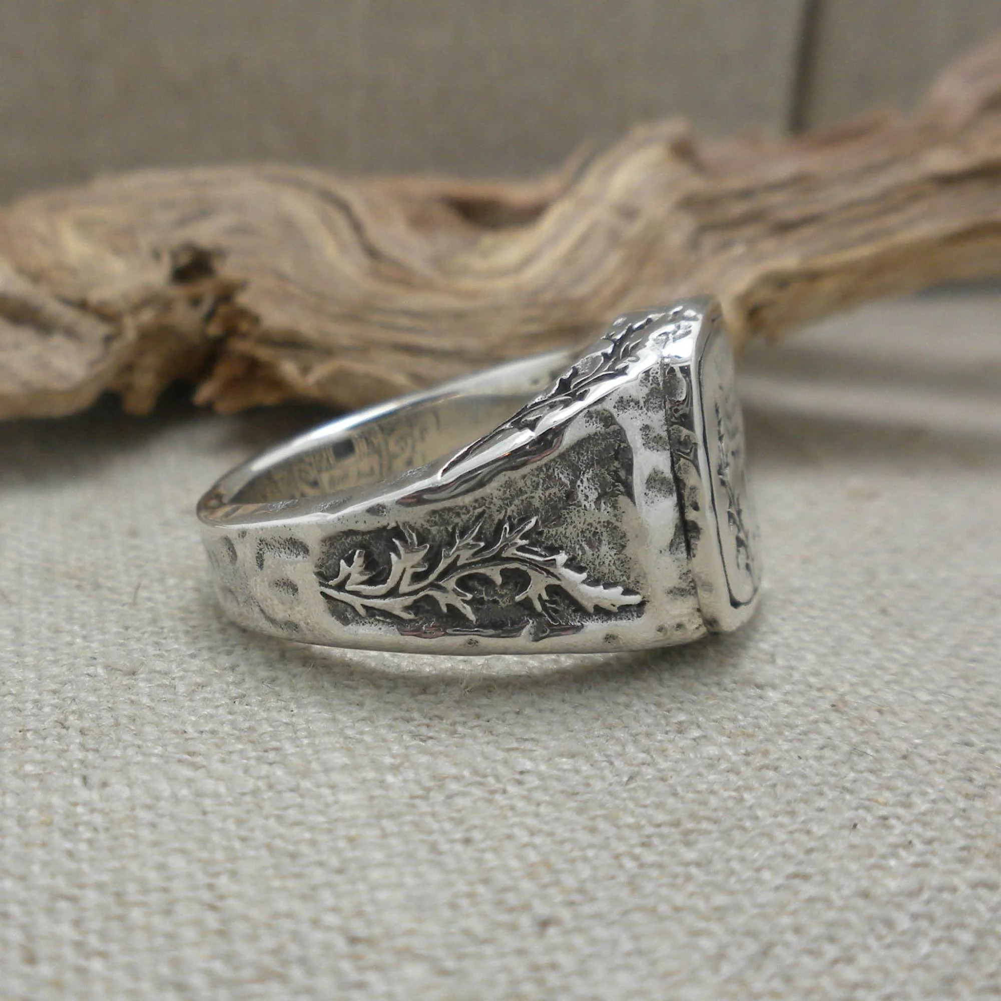 Sterling Silver Thistle Signet Ring by Keith Jack