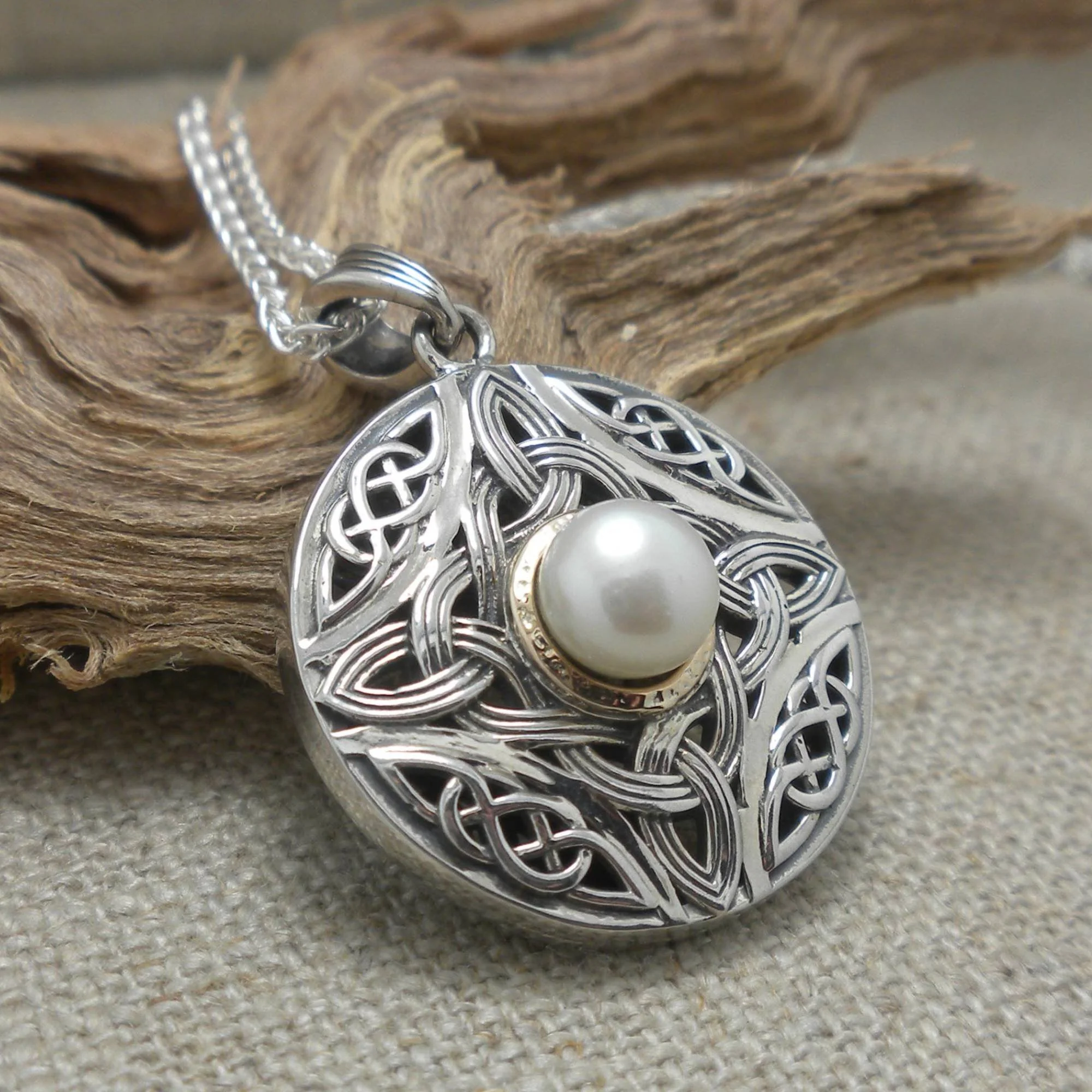 Sterling Silver and 10K Aphrodite Pendant with Freshwater Pearl by Keith Jack