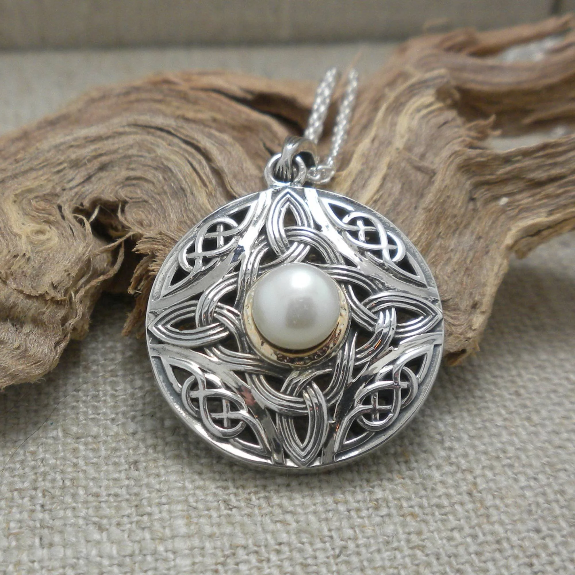 Sterling Silver and 10K Aphrodite Pendant with Freshwater Pearl
