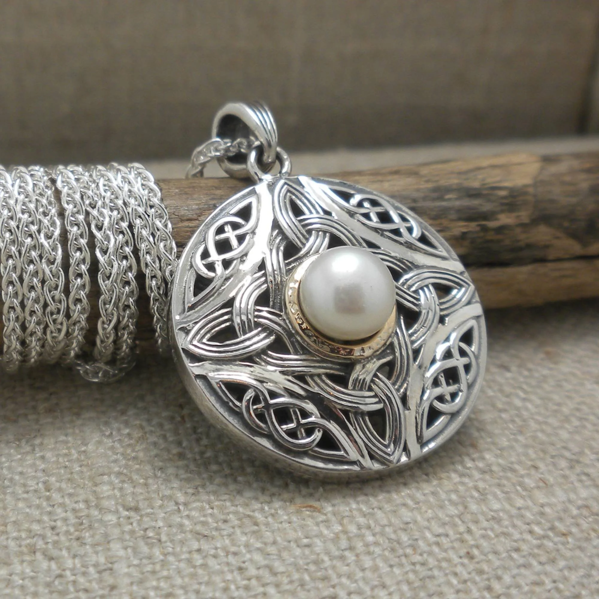 Sterling Silver and 10K Aphrodite Pendant with Freshwater Pearl