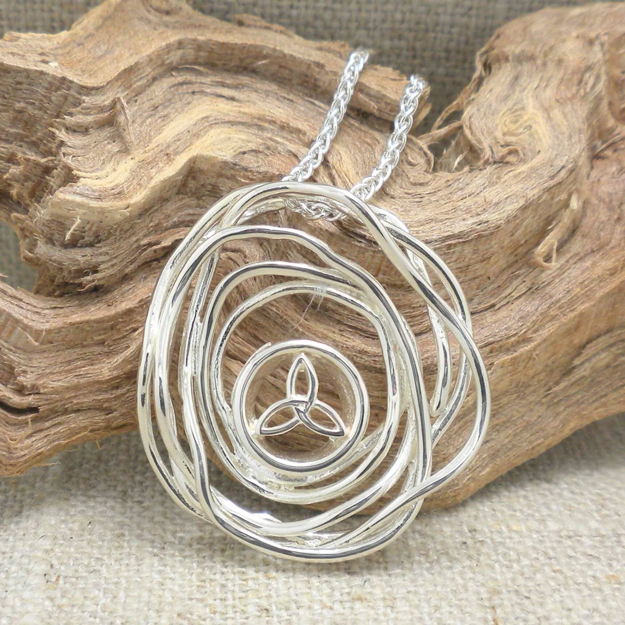 Sterling Silver Cradle of Life Pendant with Trinity Knot in Sterling Silver