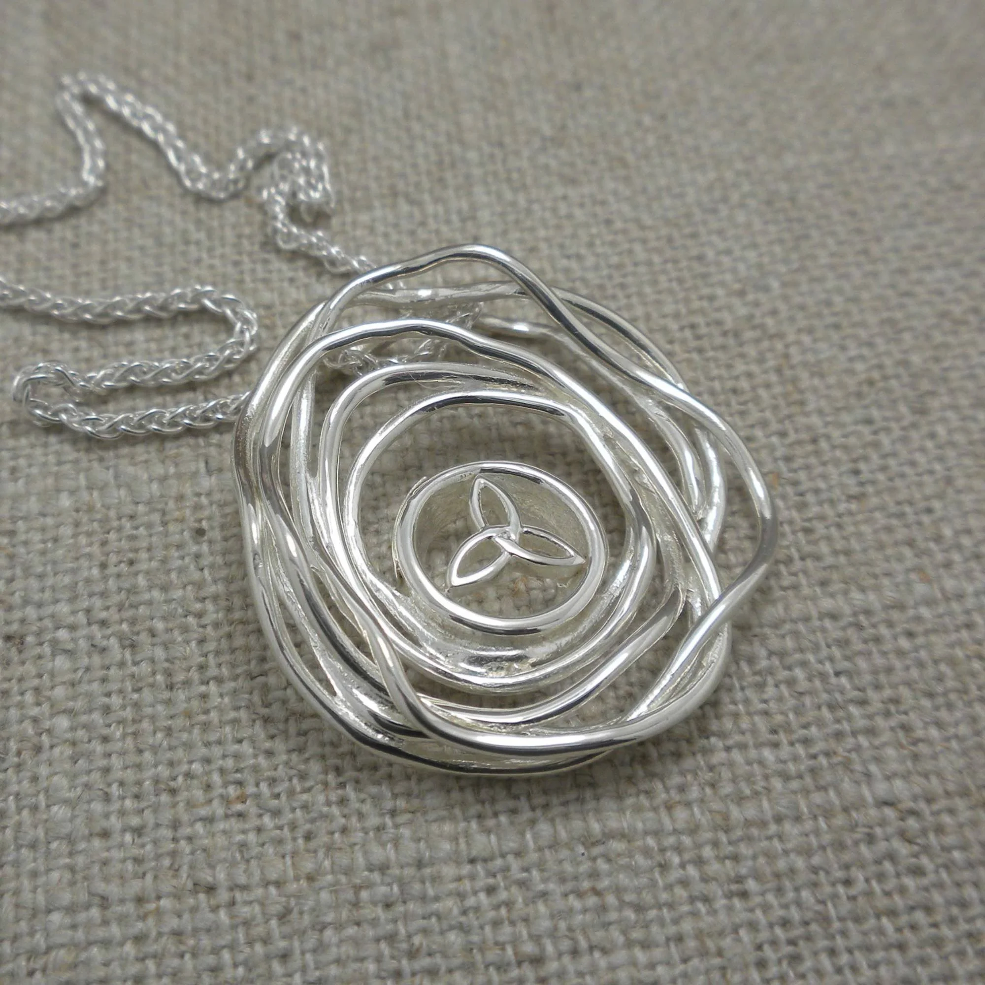 Sterling Silver Cradle of Life Pendant with Trinity Knot 