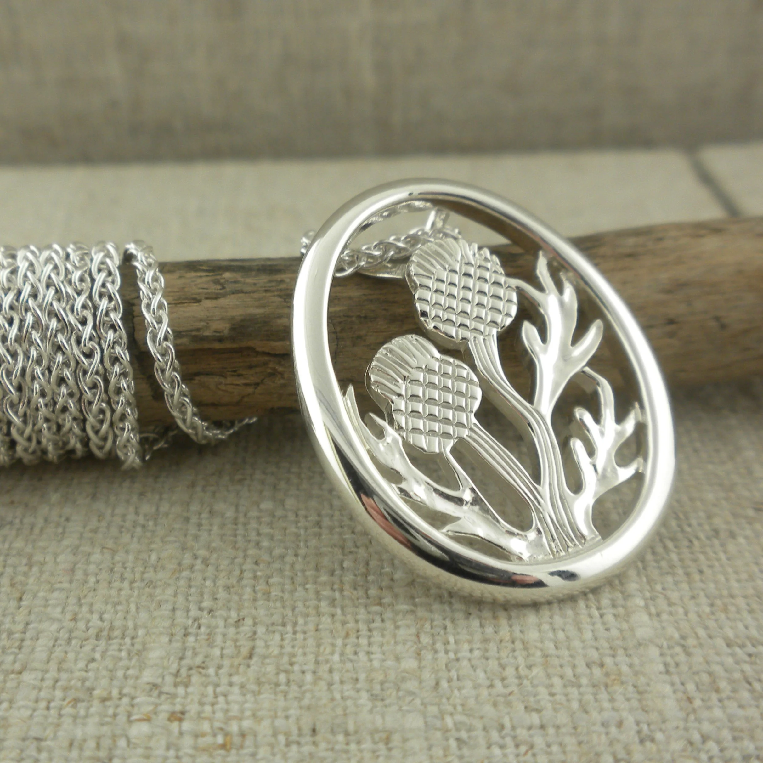 Double Thistle Pendant in Sterling Silver