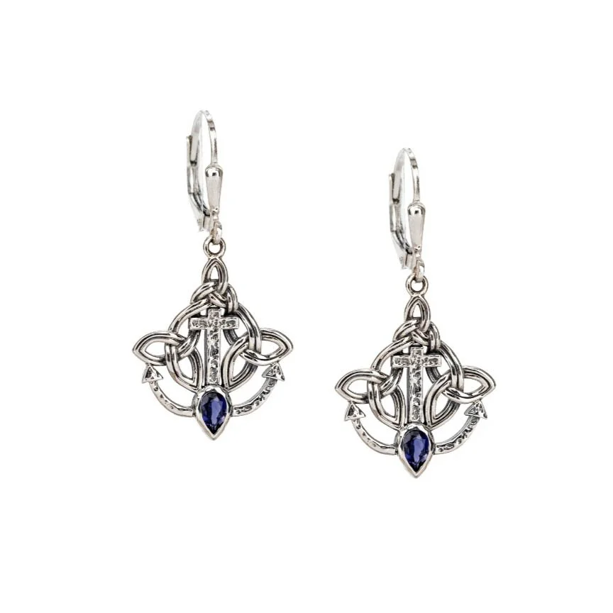 Sterling Silver Anchor &amp; Cross Iolite Rocks N' Rivers Earrings