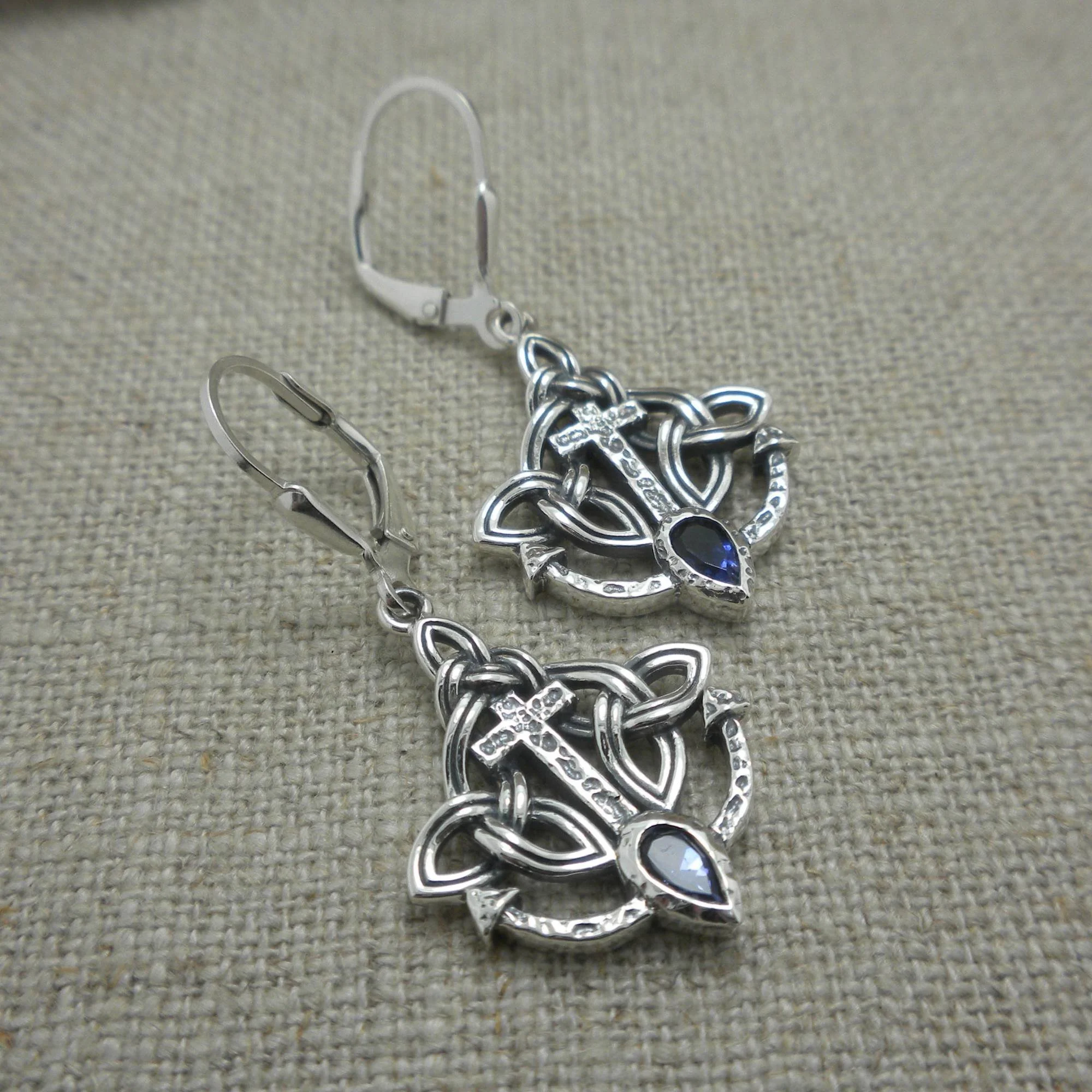 Sterling Silver Anchor &amp; Cross Iolite Rocks N' Rivers Earrings