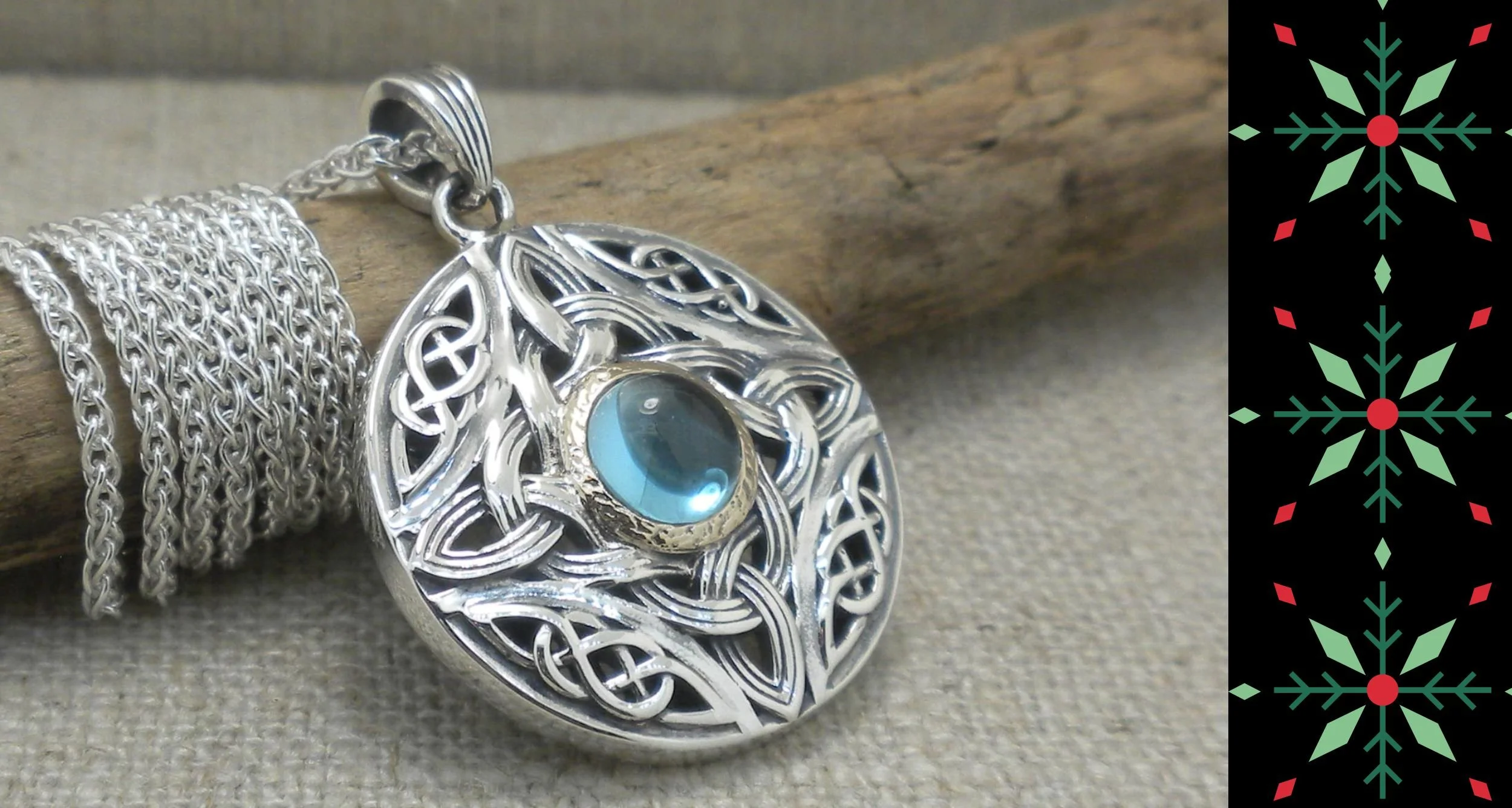 Sterling Silver and 10K Aphrodite Pendant with Swiss Blue Topaz