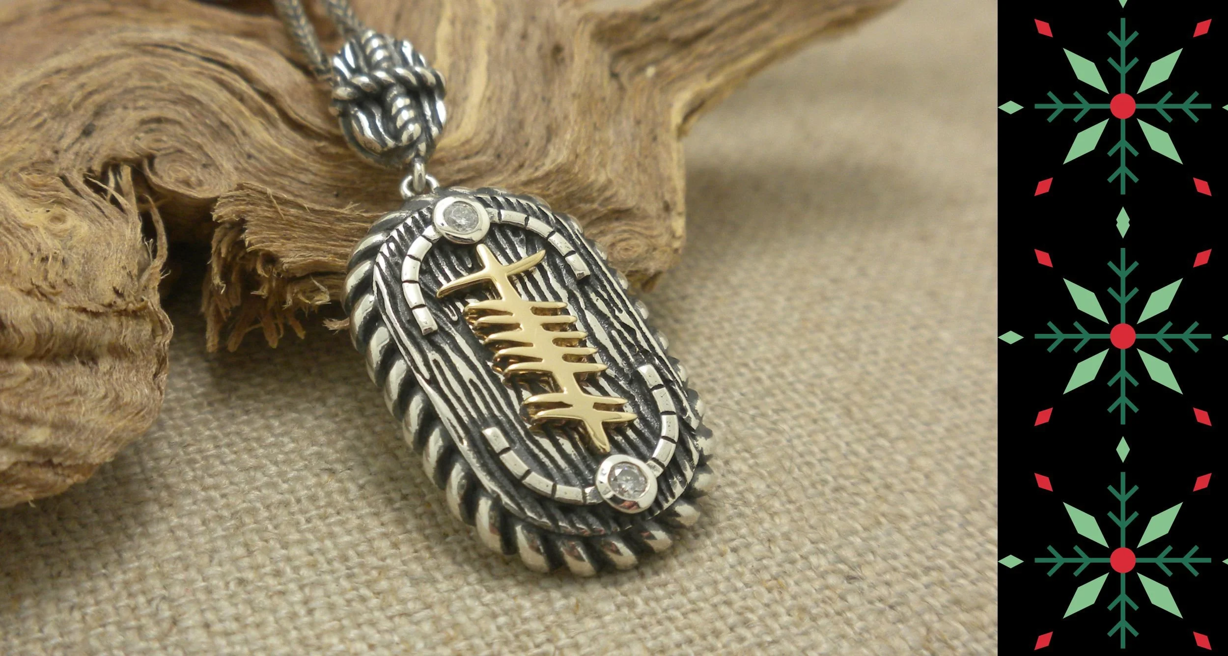 Sterling Silver with 10K Celtic Ogham Gra Pendant with CZs