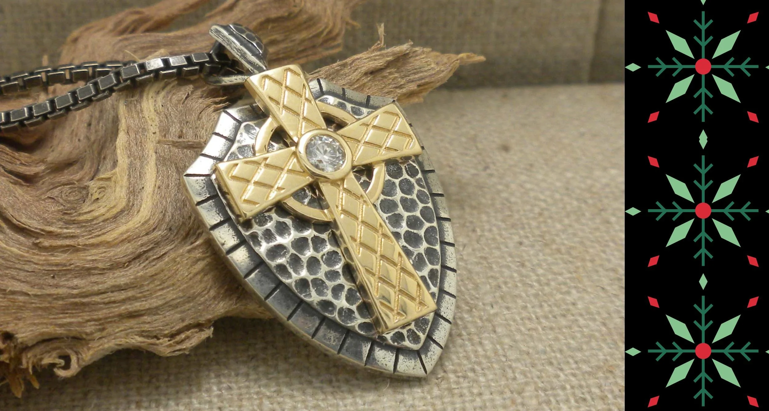 Echoes Sterling Silver &amp; 10K Celtic Cross Shield Pendant with CZ