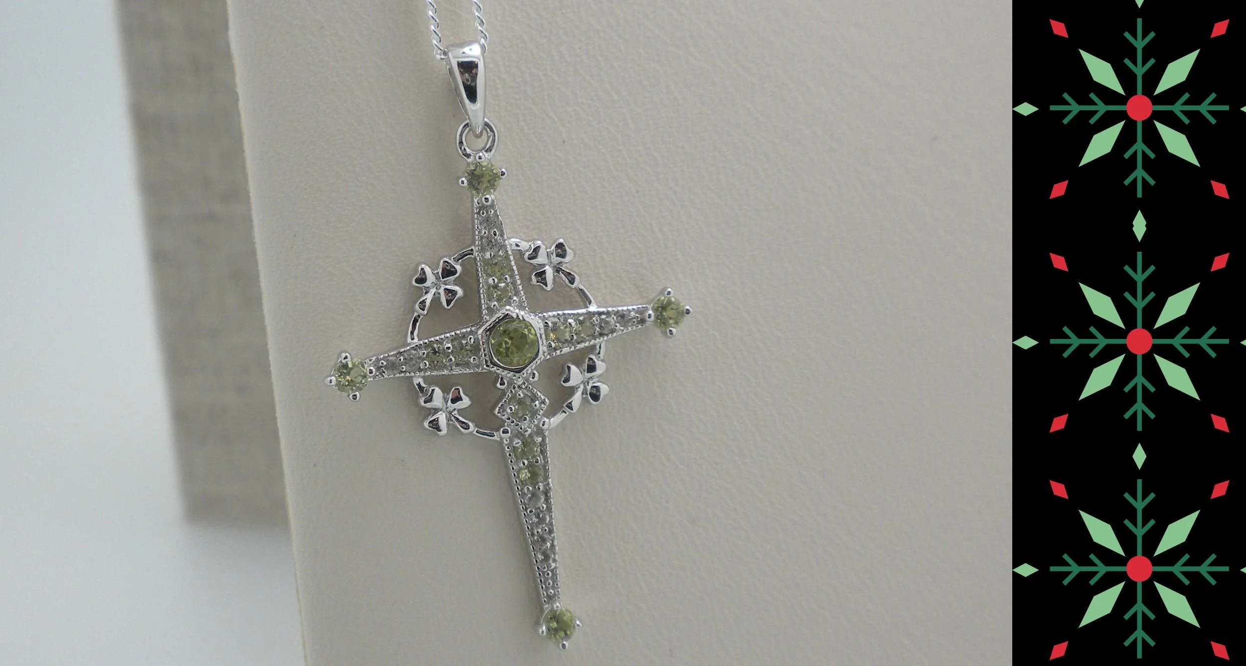 Sterling Silver Celtic Cross with Peridots &amp; Shamrocks