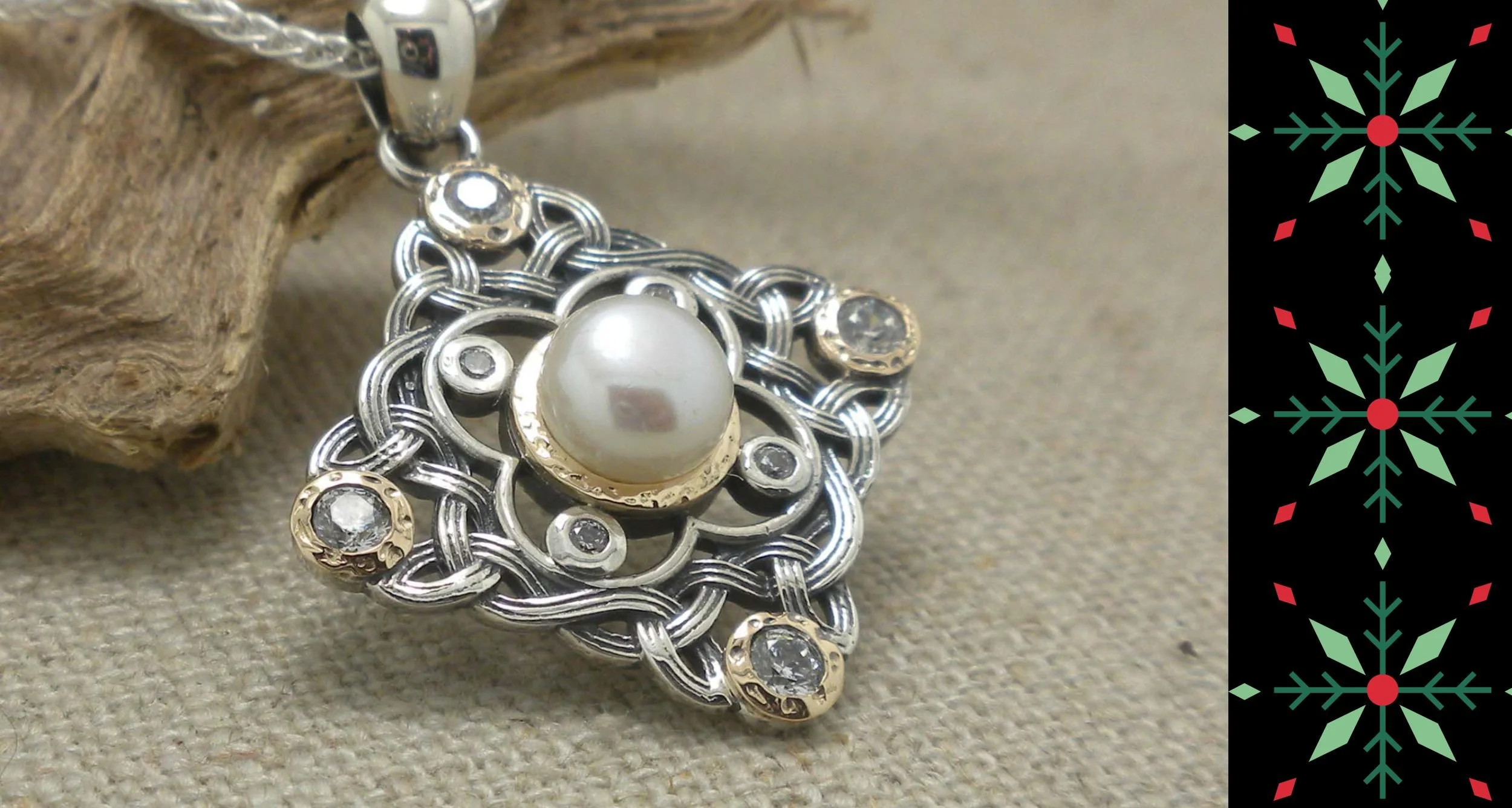 Sterling Silver &amp; 10K Fresh Water Pearl Celtic Celestial Pendant