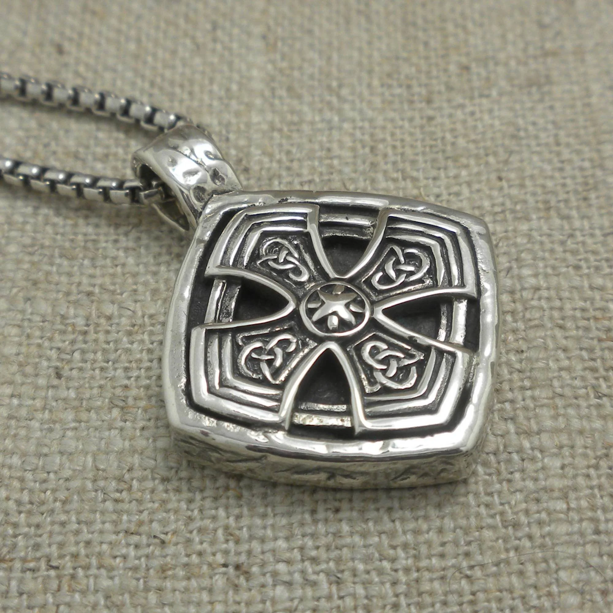 Large Sterling Silver Cushion Celtic Cross Pendant  