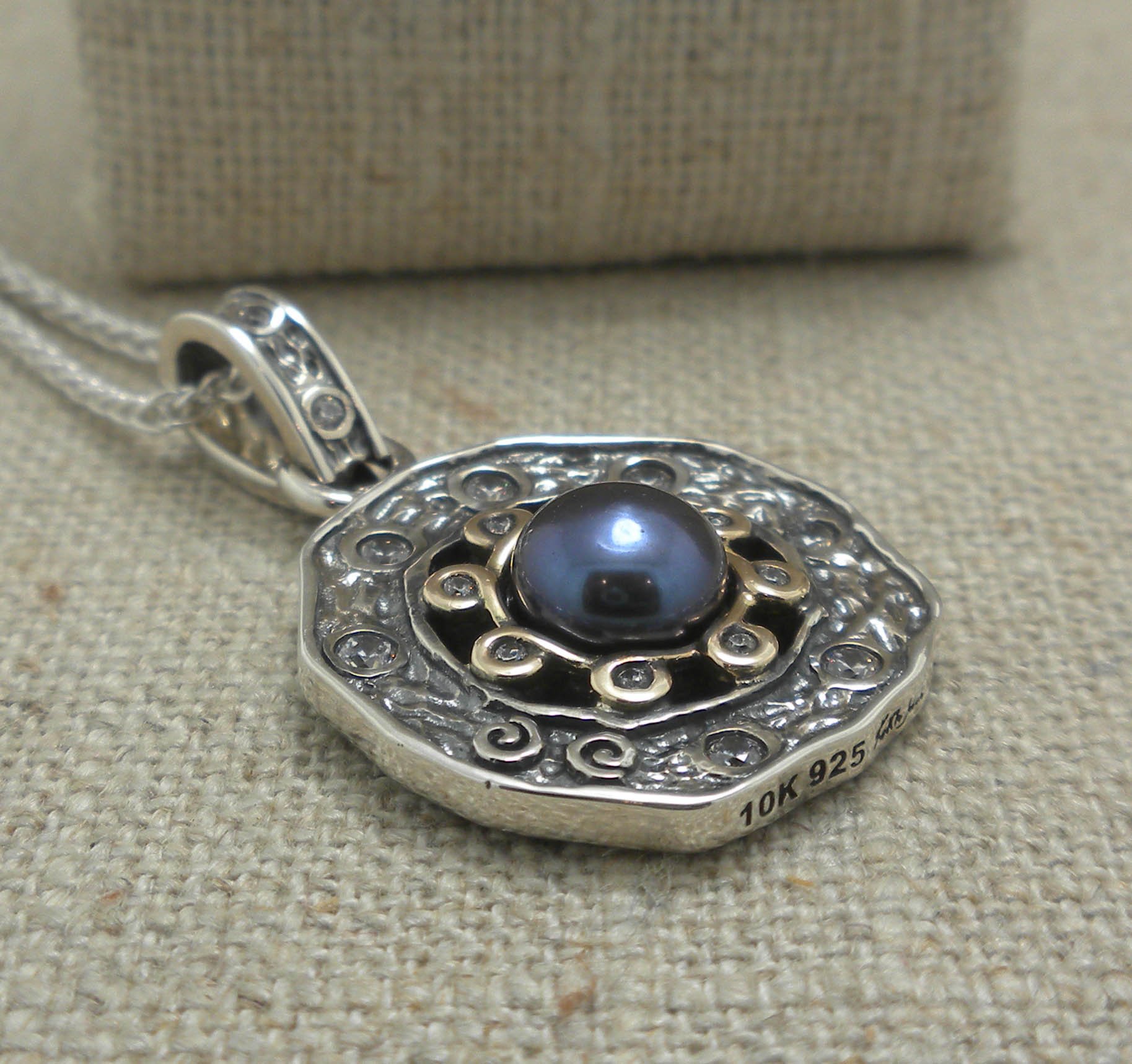 Sterling Silver &amp; 10K Aphrodite Pendant with Freshwater Peacock Pearl 