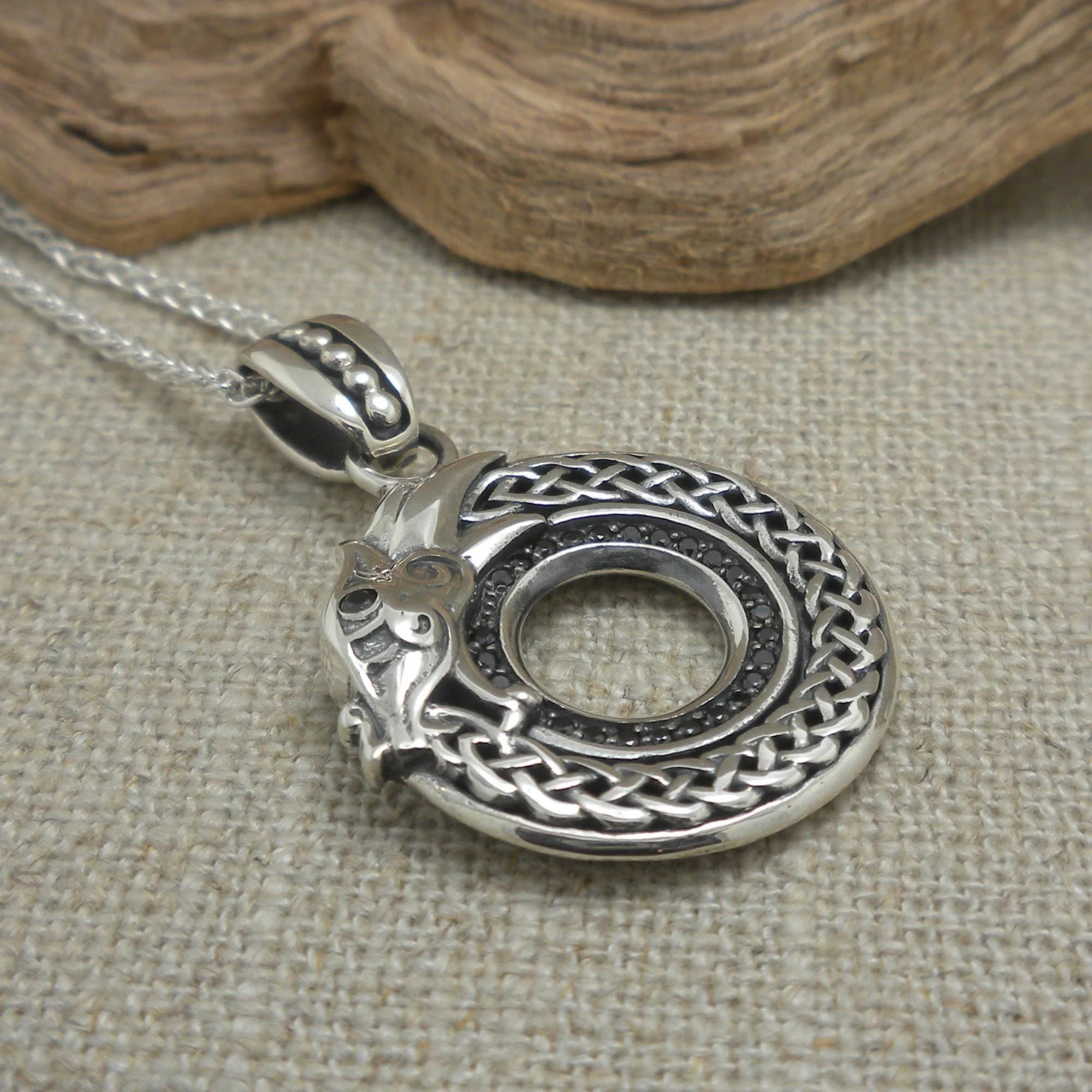 Small Sterling Silver Celtic Dragon Pendant