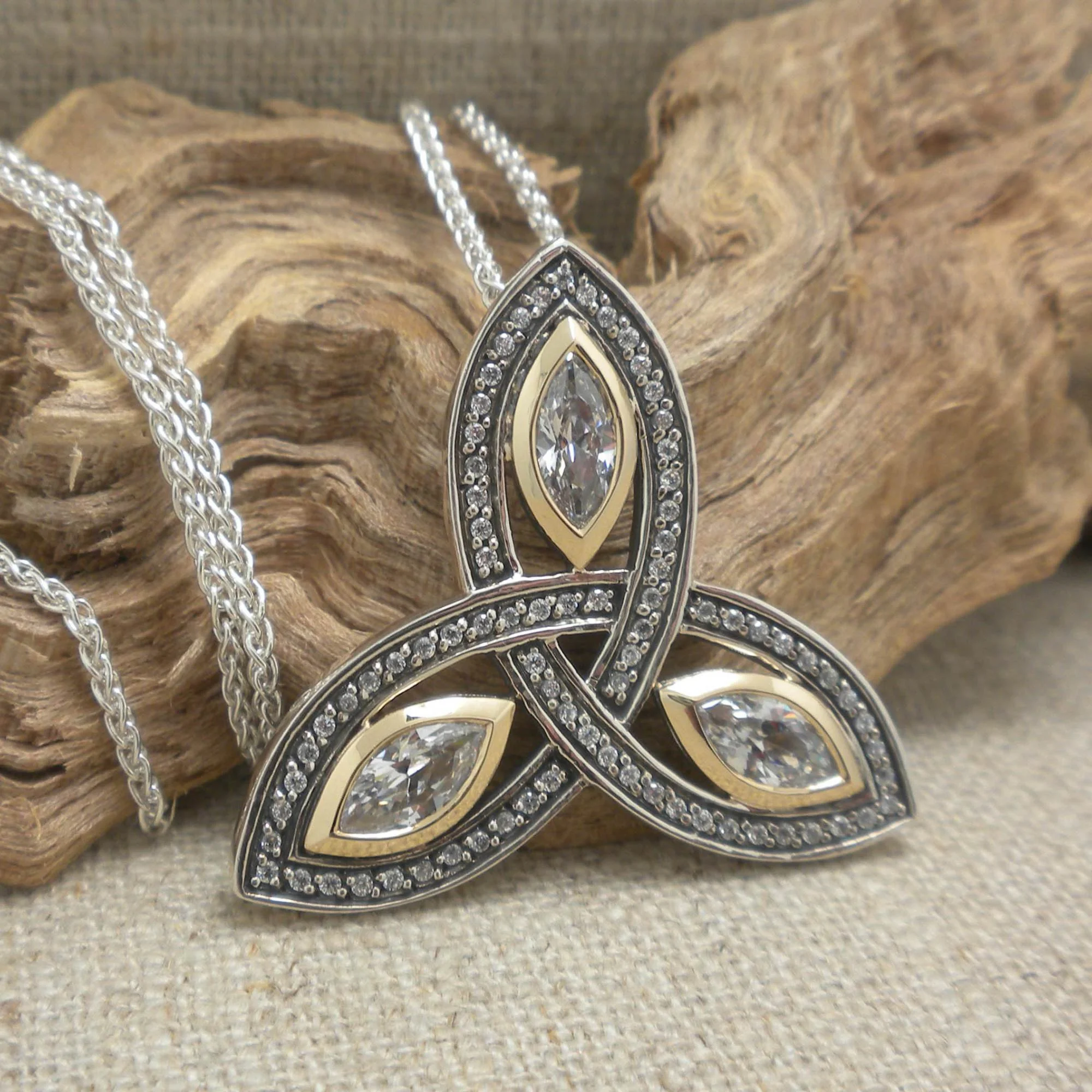 Celtic Trinity Knot with Marquise CZs gift boxed