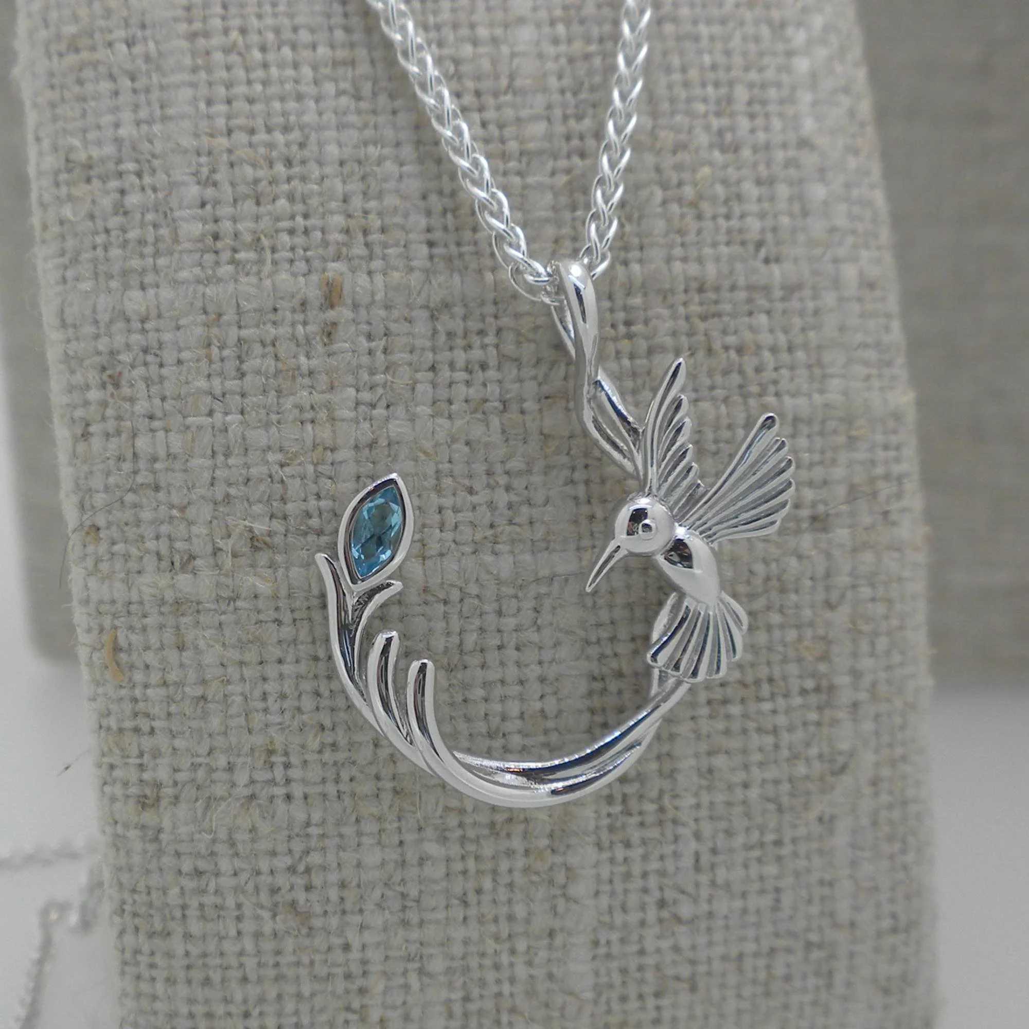 Single Hummingbird Pendant with Blue Topaz
