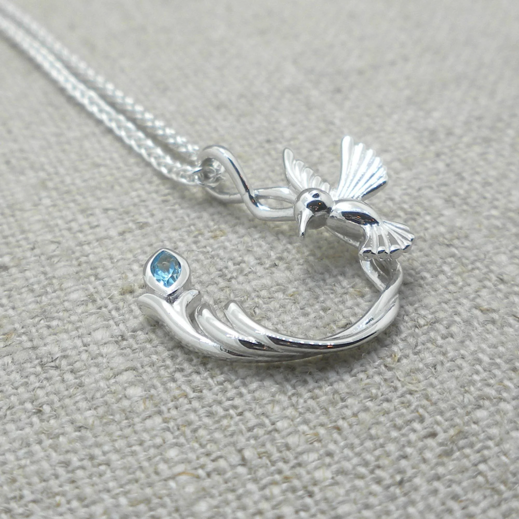 Single Hummingbird Pendant with Blue Topaz