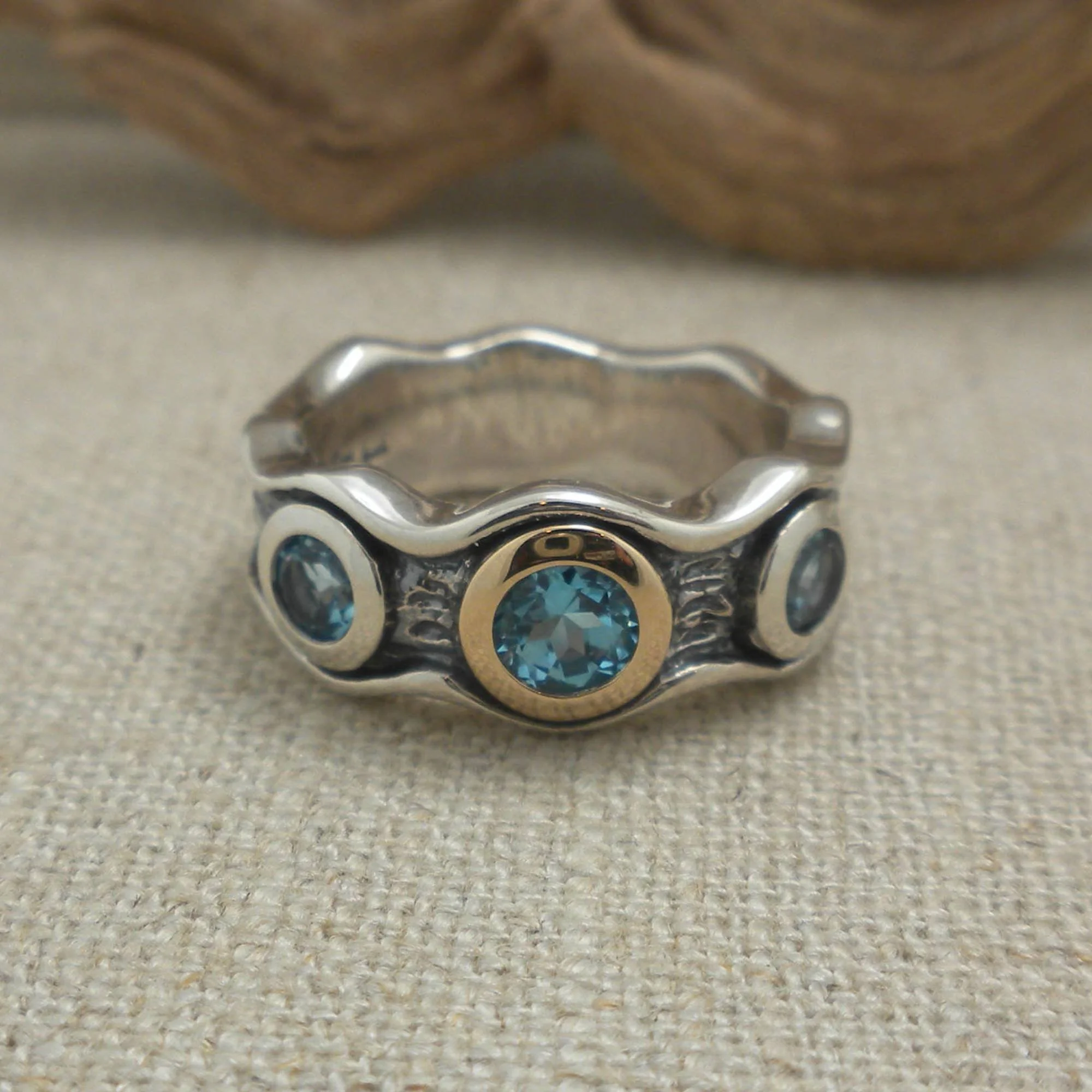 Silver &amp; 10K Rocks 'N Rivers Ring with Blue Topaz