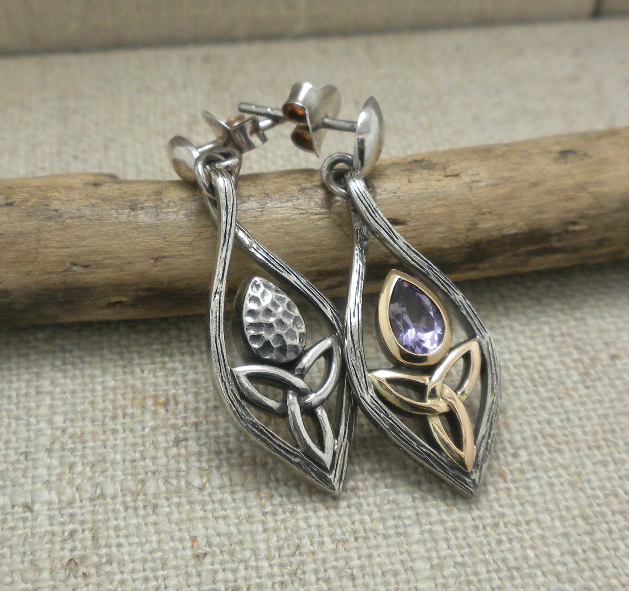 Amethyst Angel Earrings with Trinity Knot