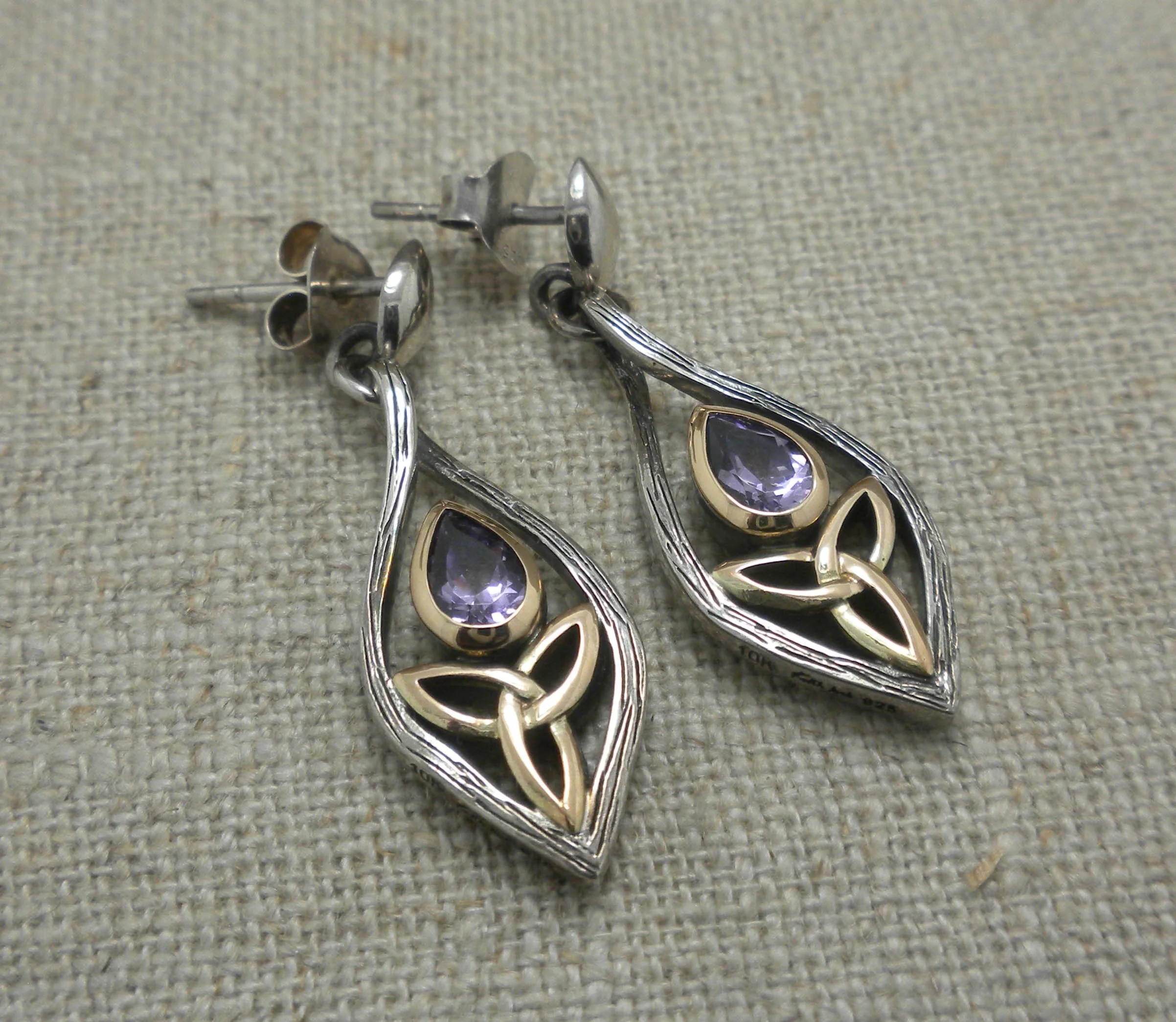 Guardian Angel Earrings with Amethyst &amp;; Bark Finish