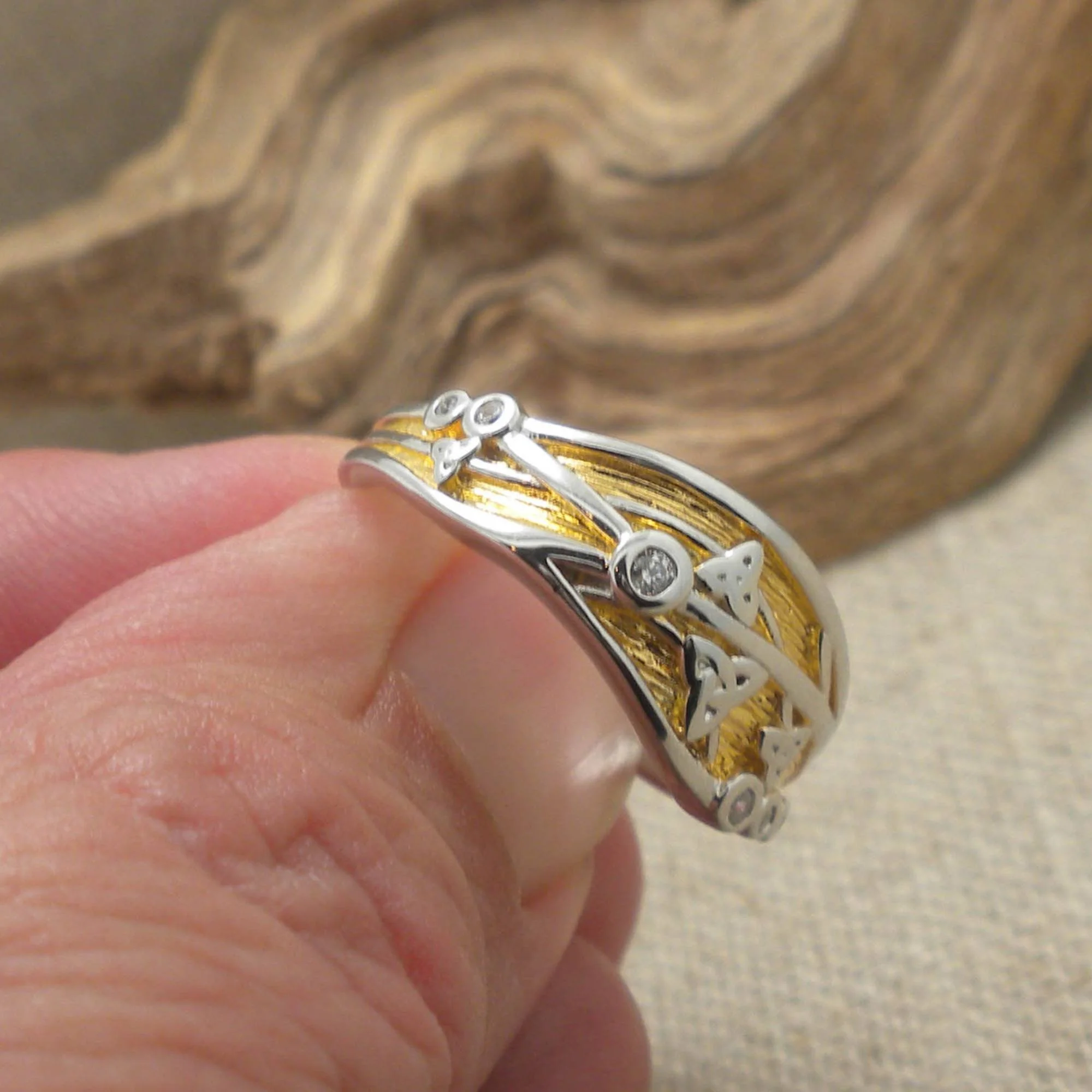 Sterling Silver Celtic Trinity Knot Celestial Ring