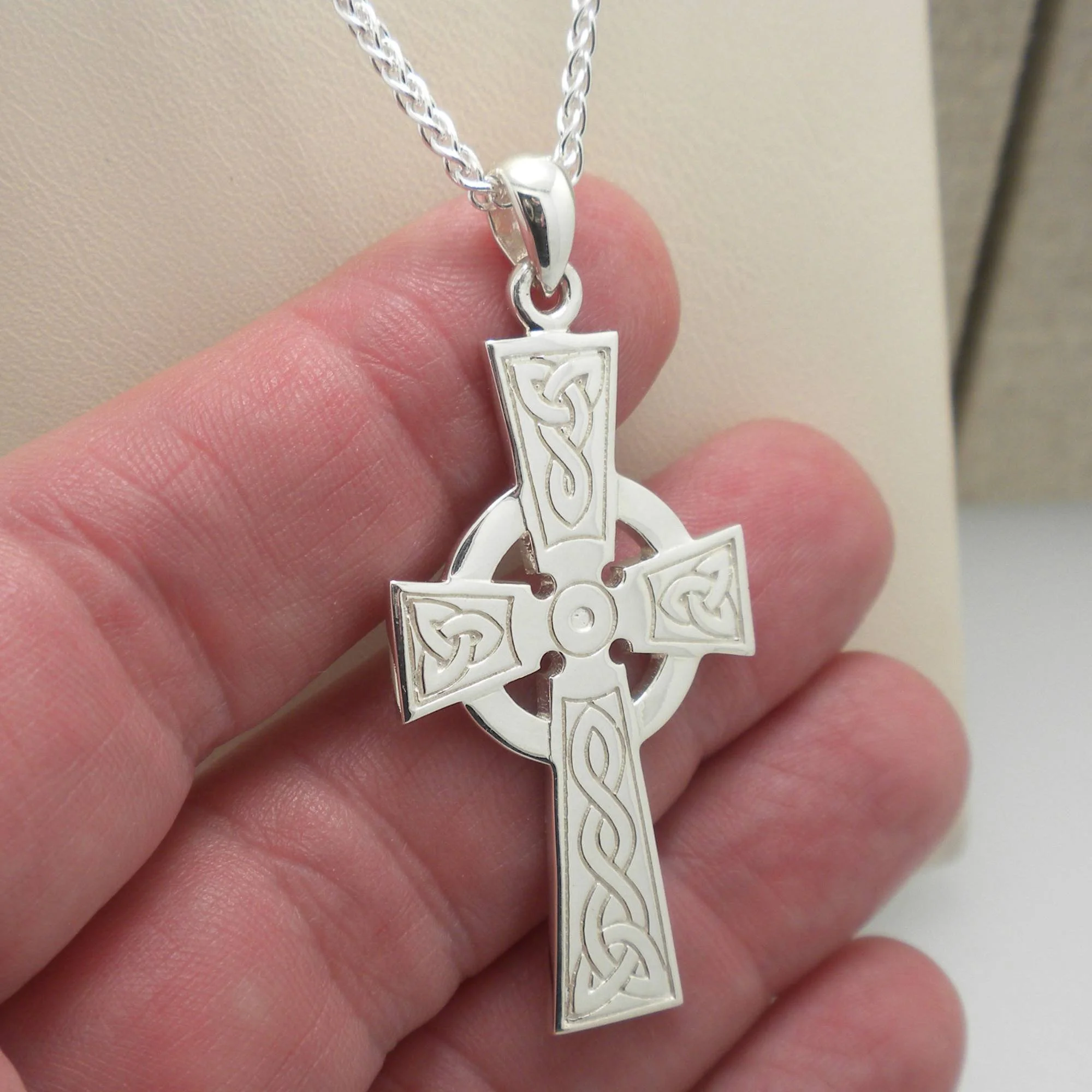 Sterling Silver Celtic Cross with Trinity Knots