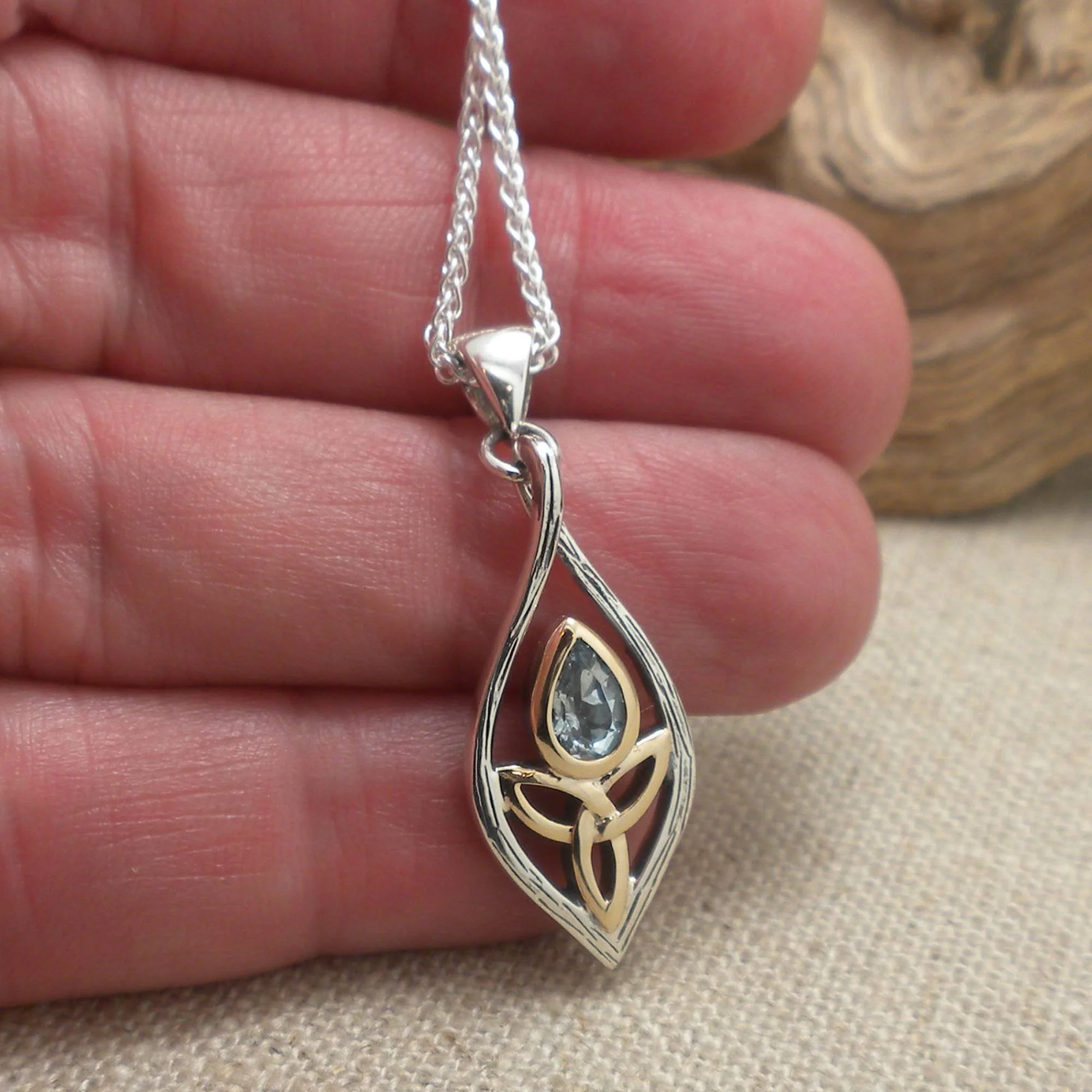 Guardian Angel Pendant with Blue Topaz and Trinity Knot