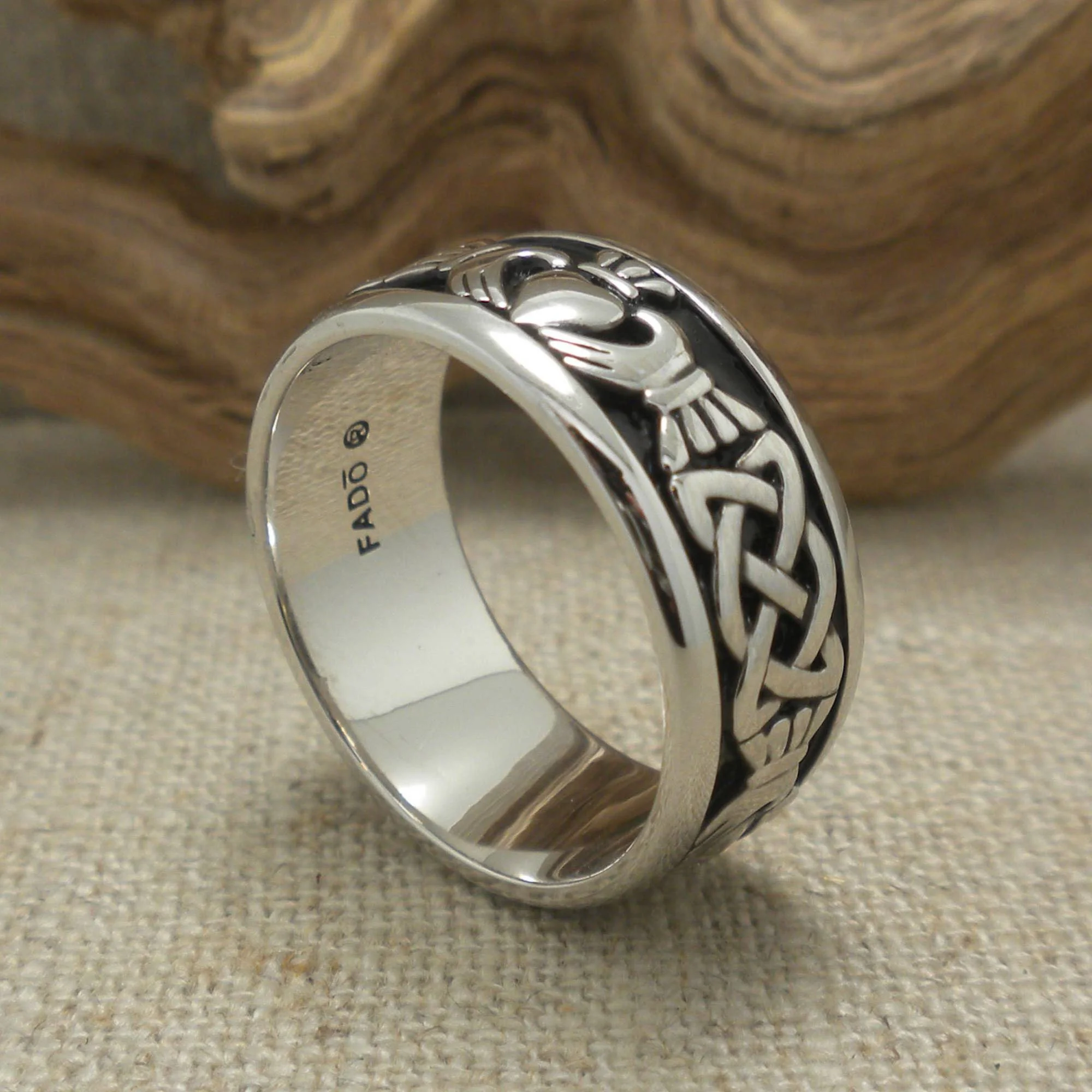 Sterling Silver Claddagh Ring with Black Enamel