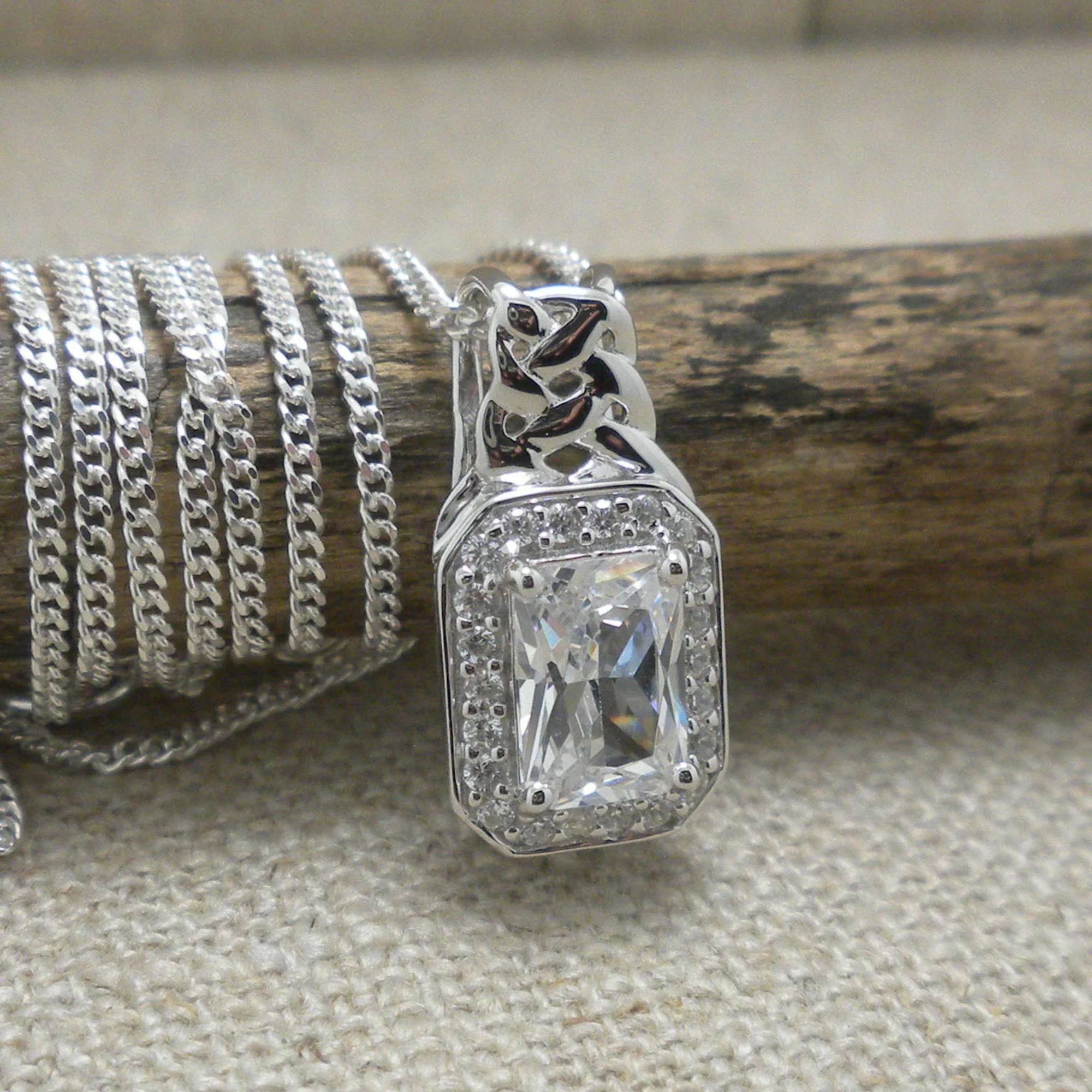 Sterling Silver Pendant with CZs with Celtic Bail