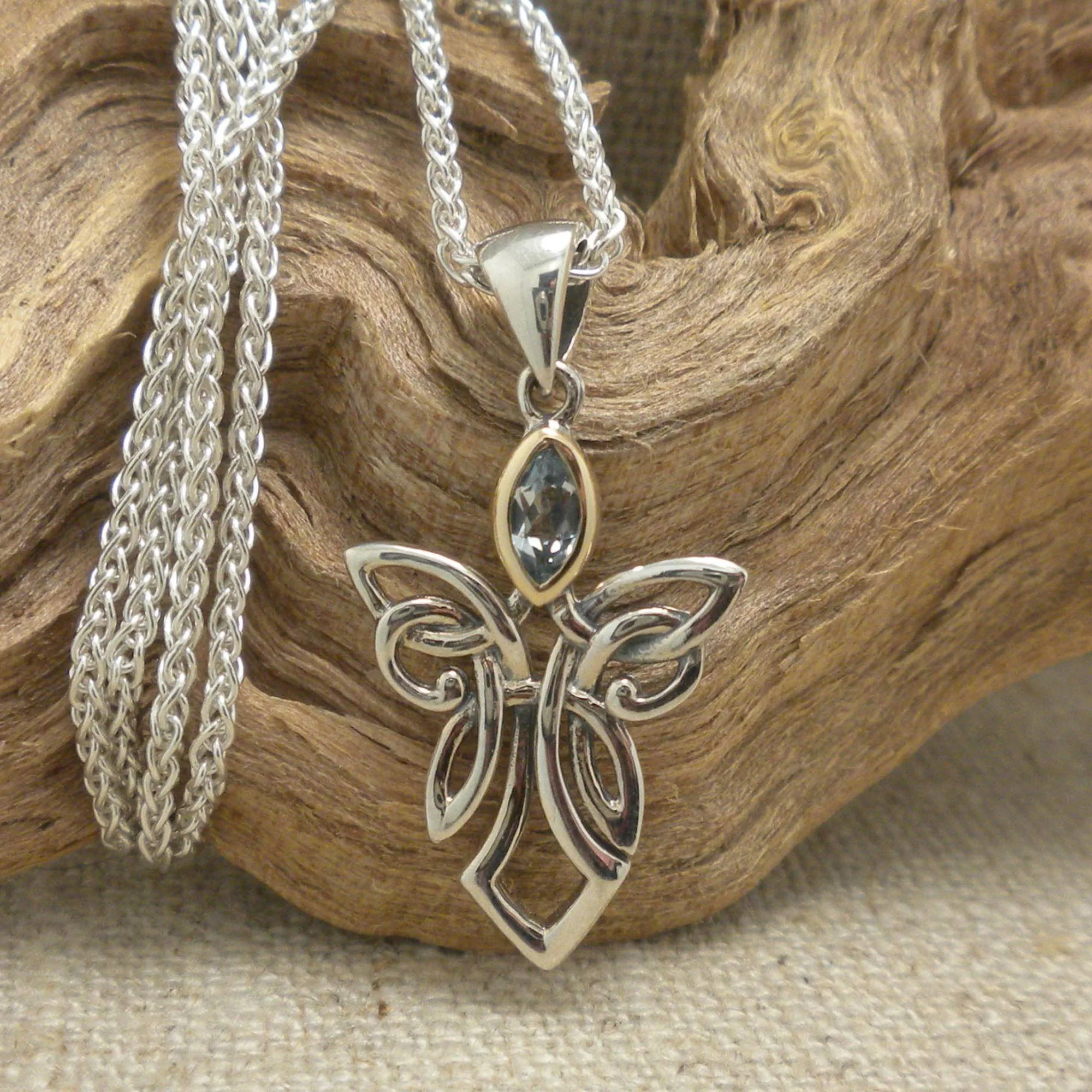 Small Celtic Guardian Angel with Blue Topaz