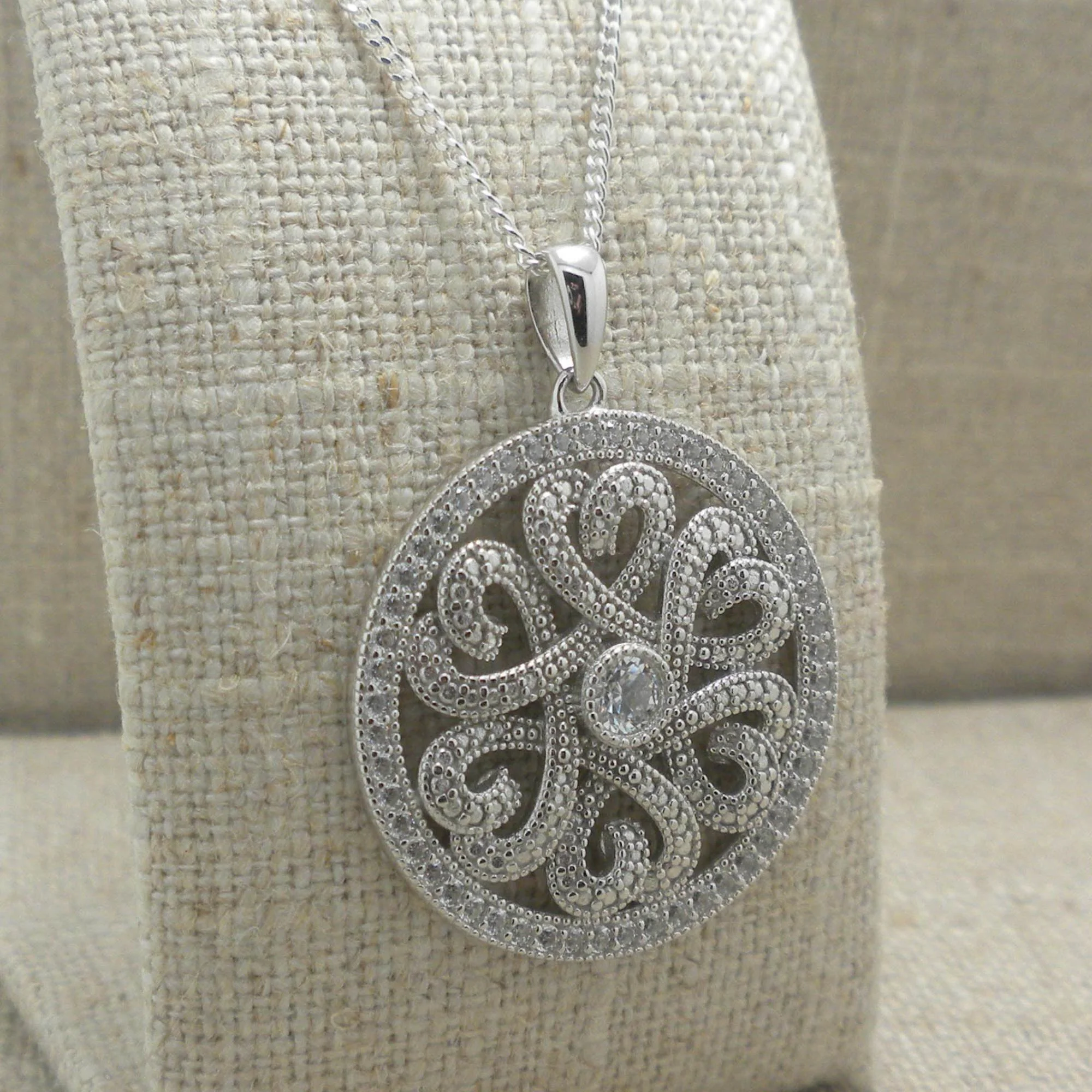 Sterling Silver Irish Celtic Heart Pendant with CZs
