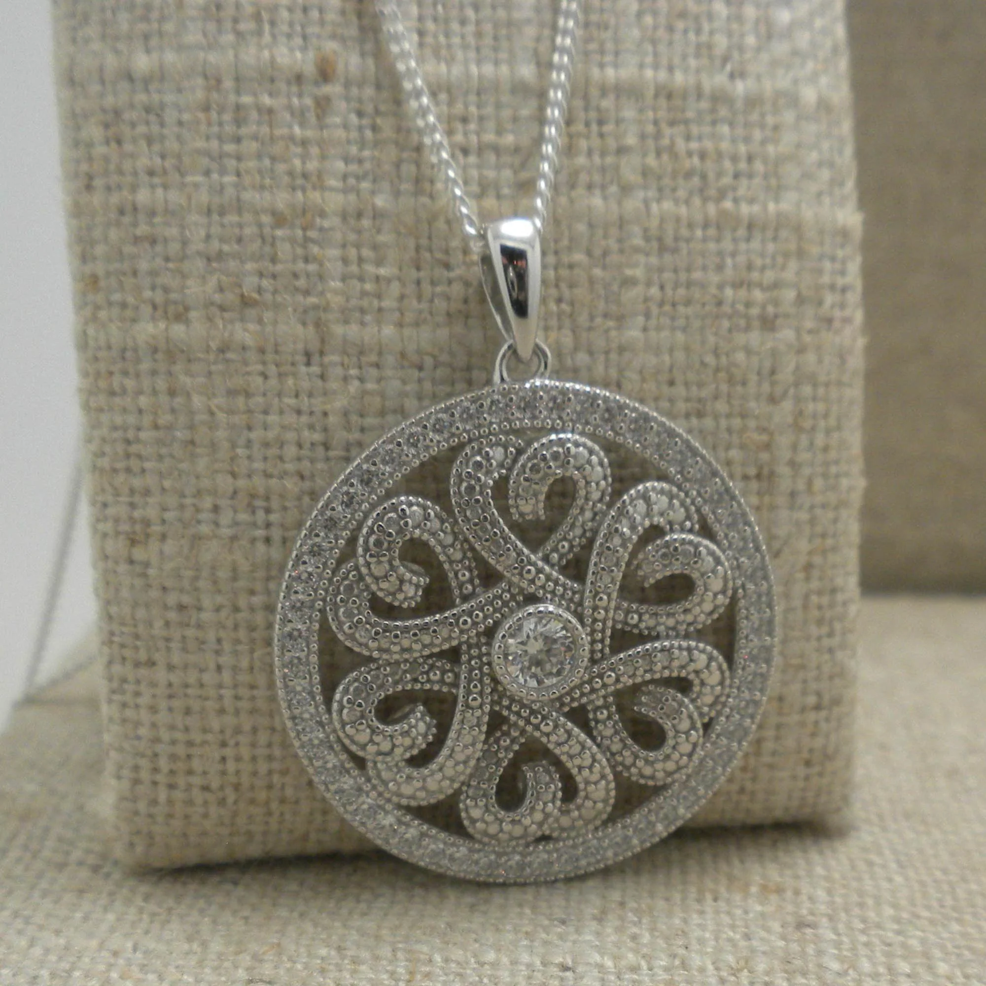 Sterling Silver Irish Celtic Heart Pendant with CZs