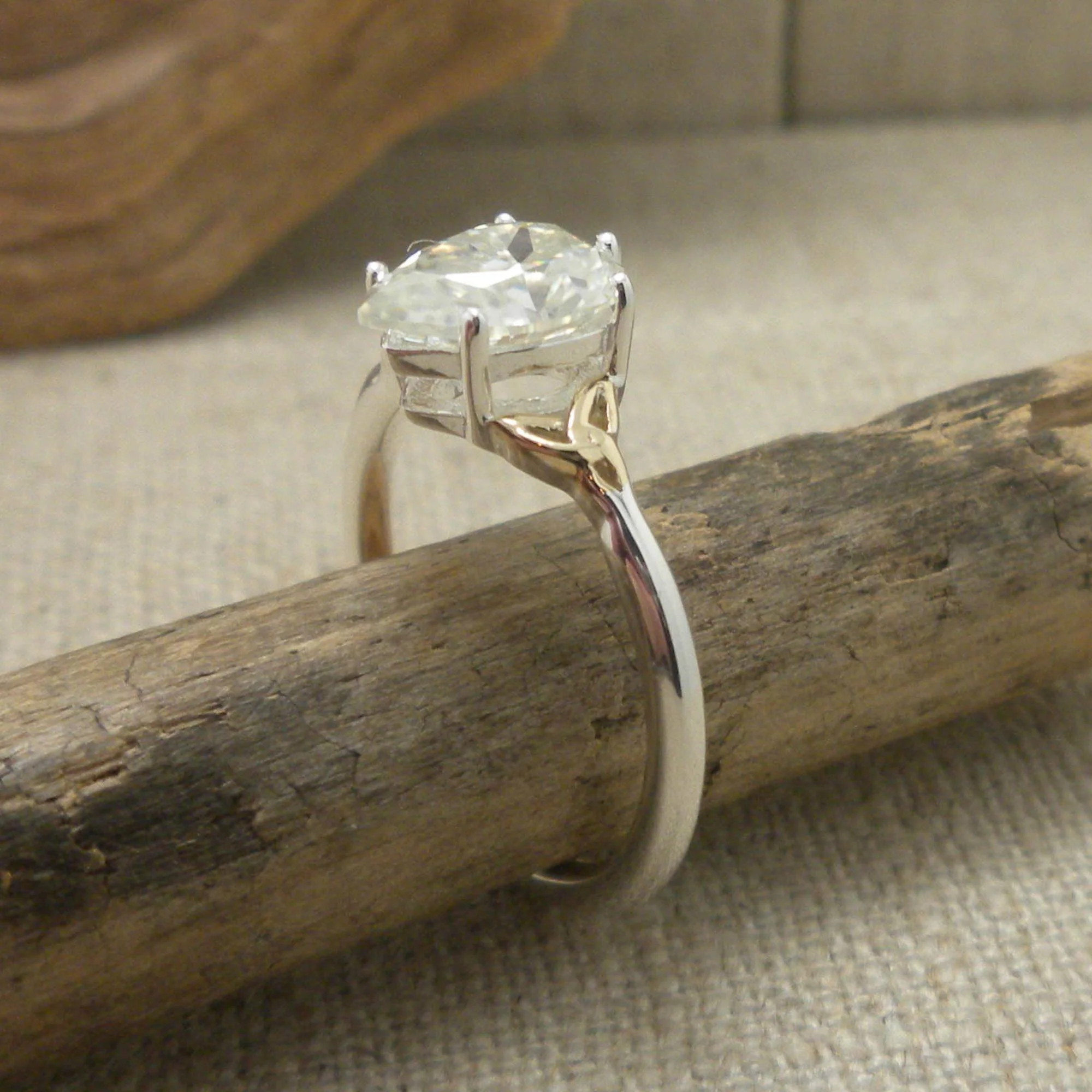 Silver and 10k Gold White Moissanite Trinity Ring