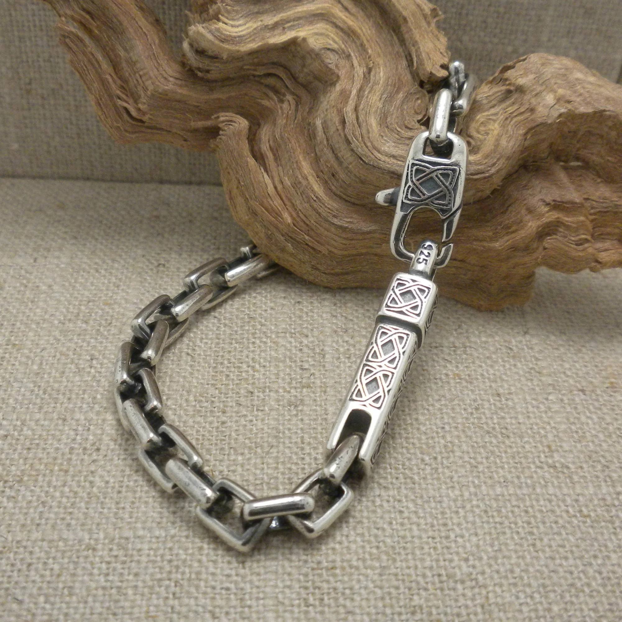 Oxidized Silver Celtic Rectangle Link Bar End Bracelet