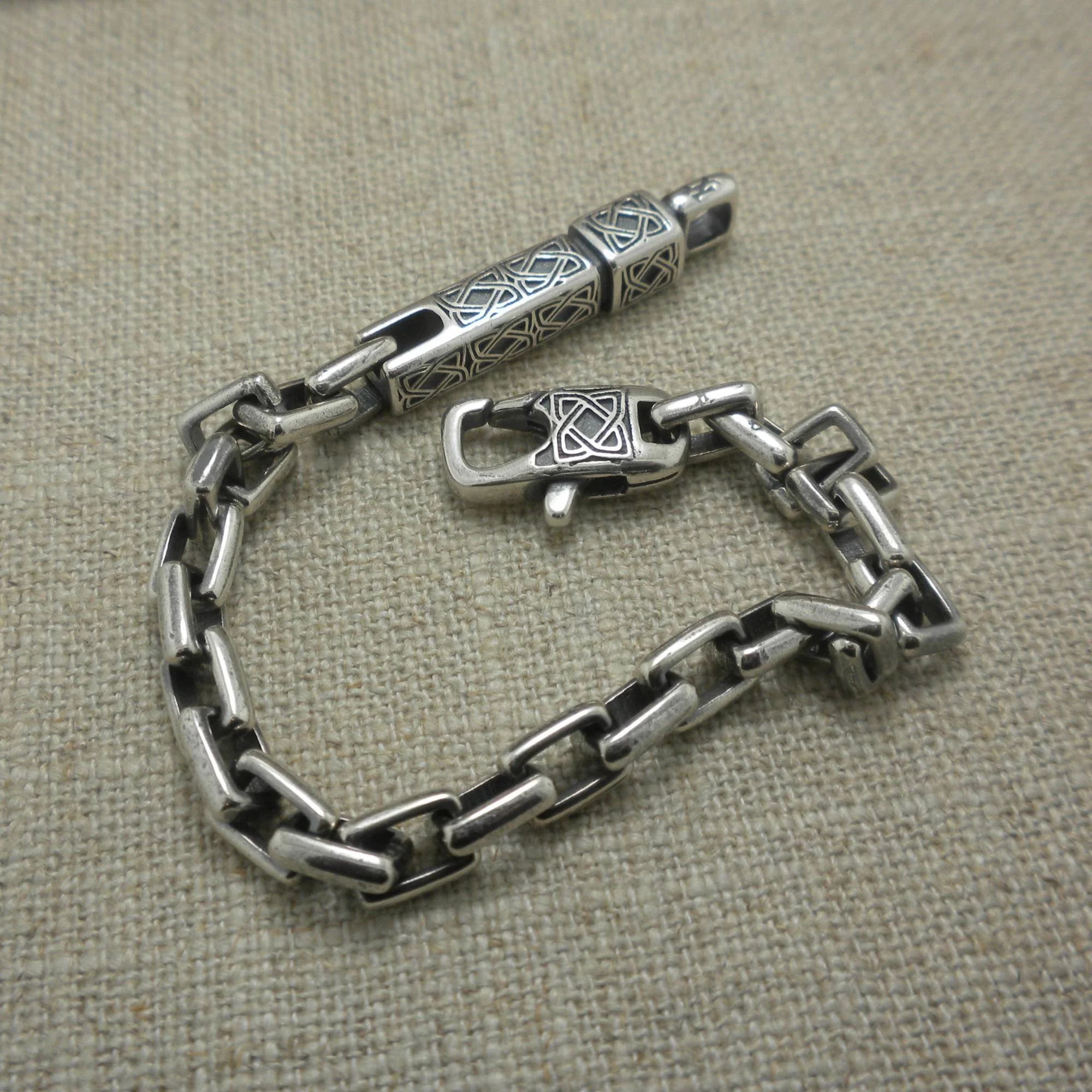 Oxidized Silver Celtic Rectangle Link Bar End Bracelet