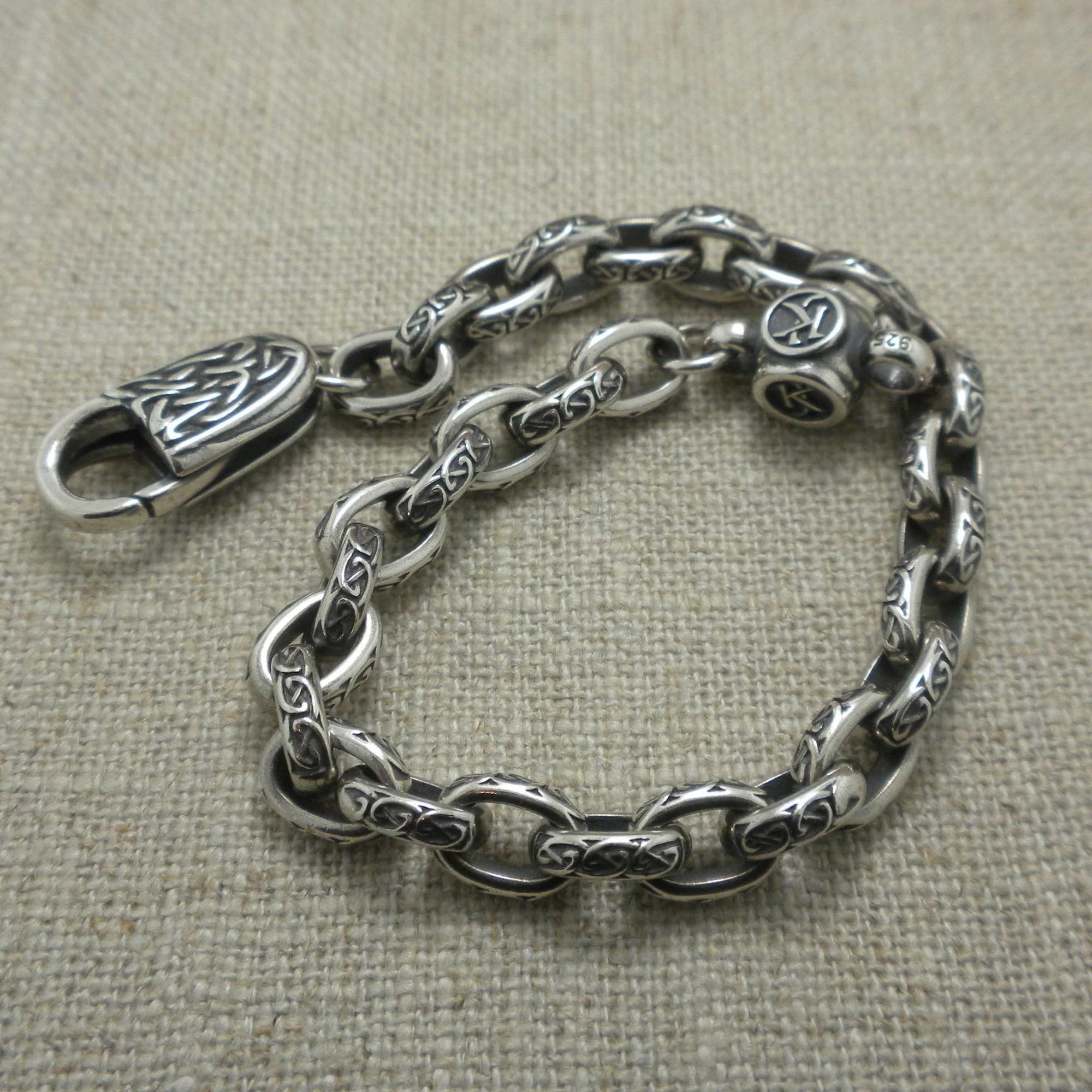 Oxidized Silver Knotwork Link Chain Bracelet by Keith Jack