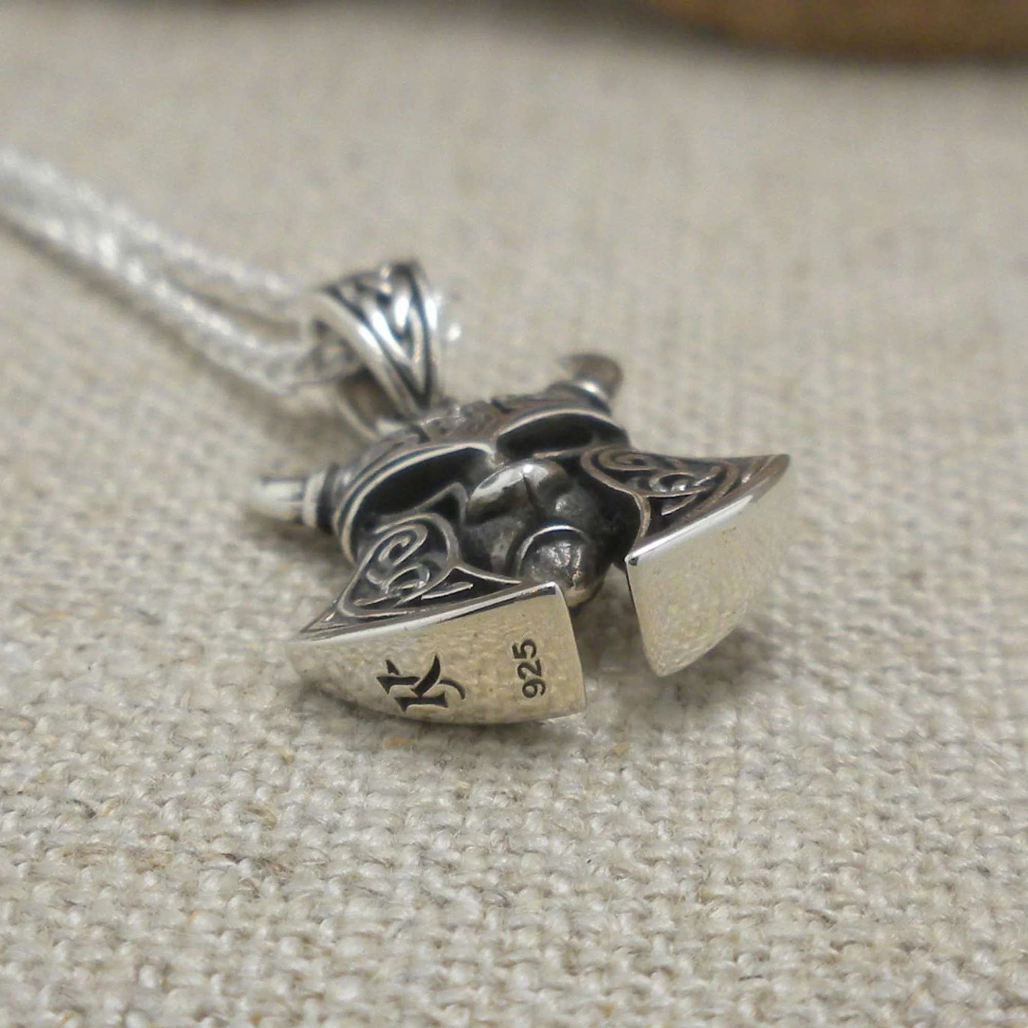 Celtic Viking Helmet Pendant in Sterling Silver on 18" Chain