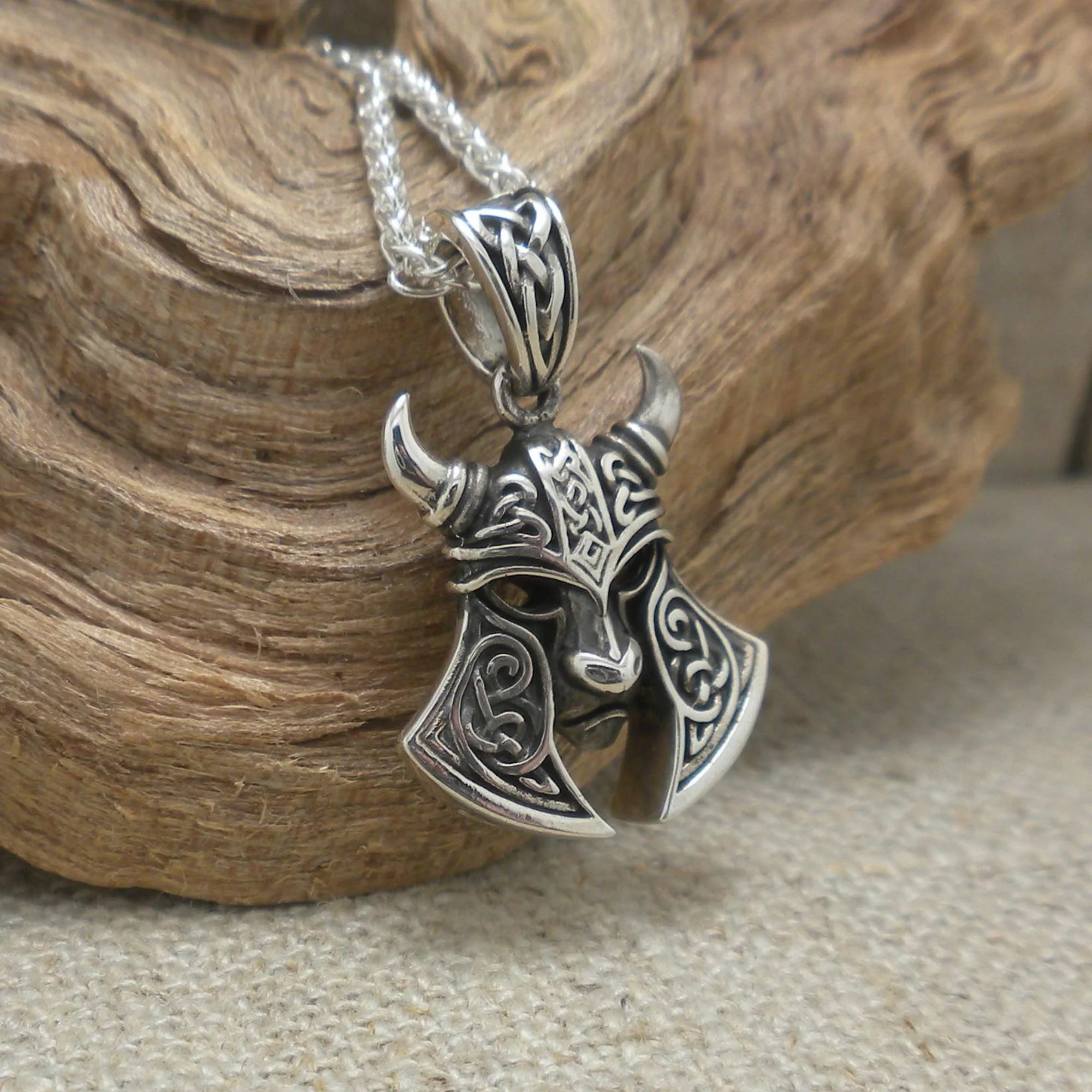 Celtic Viking Helmet Pendant in Sterling Silver 