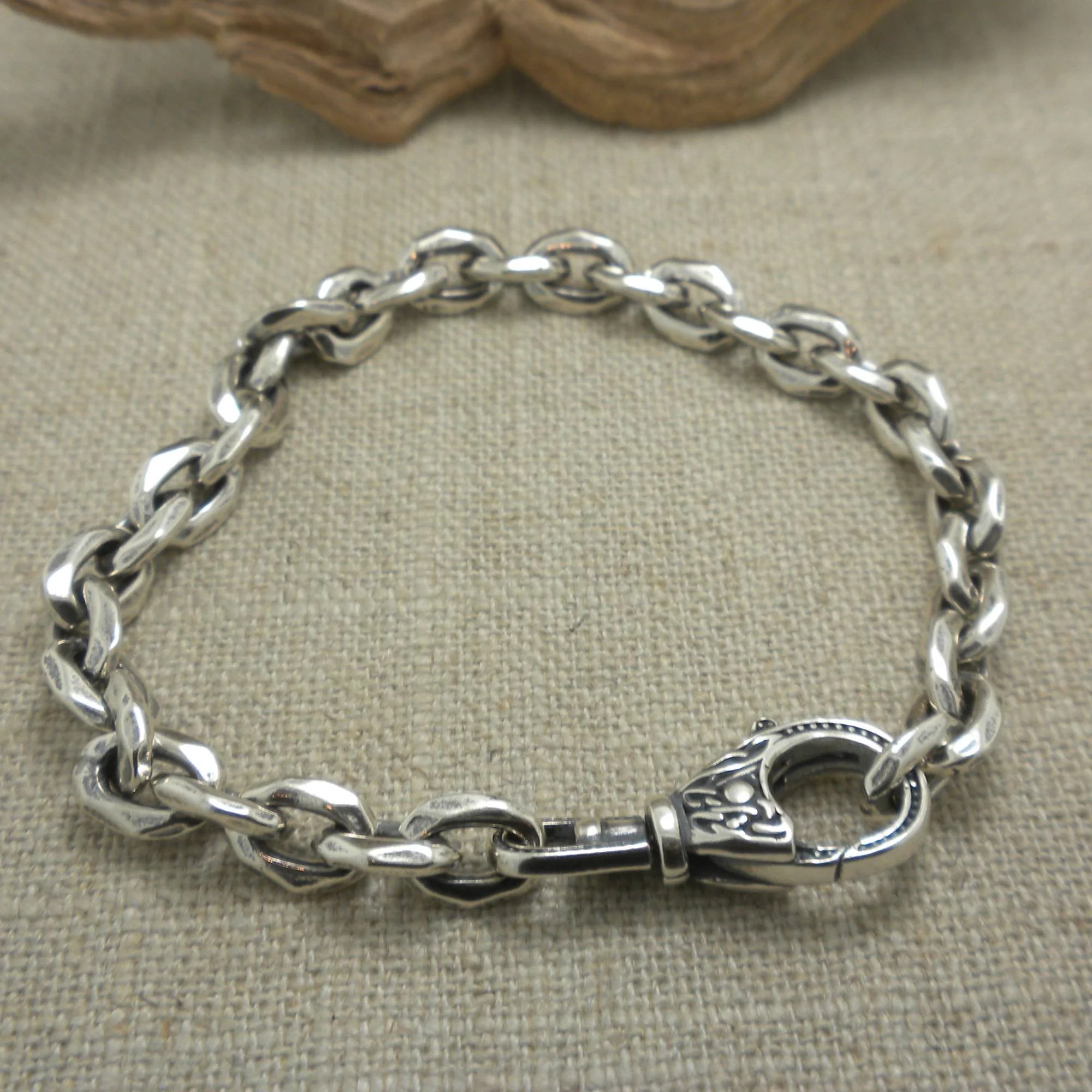 Keith Jack's Oxidized Silver Bevel Link Chain Bracelet