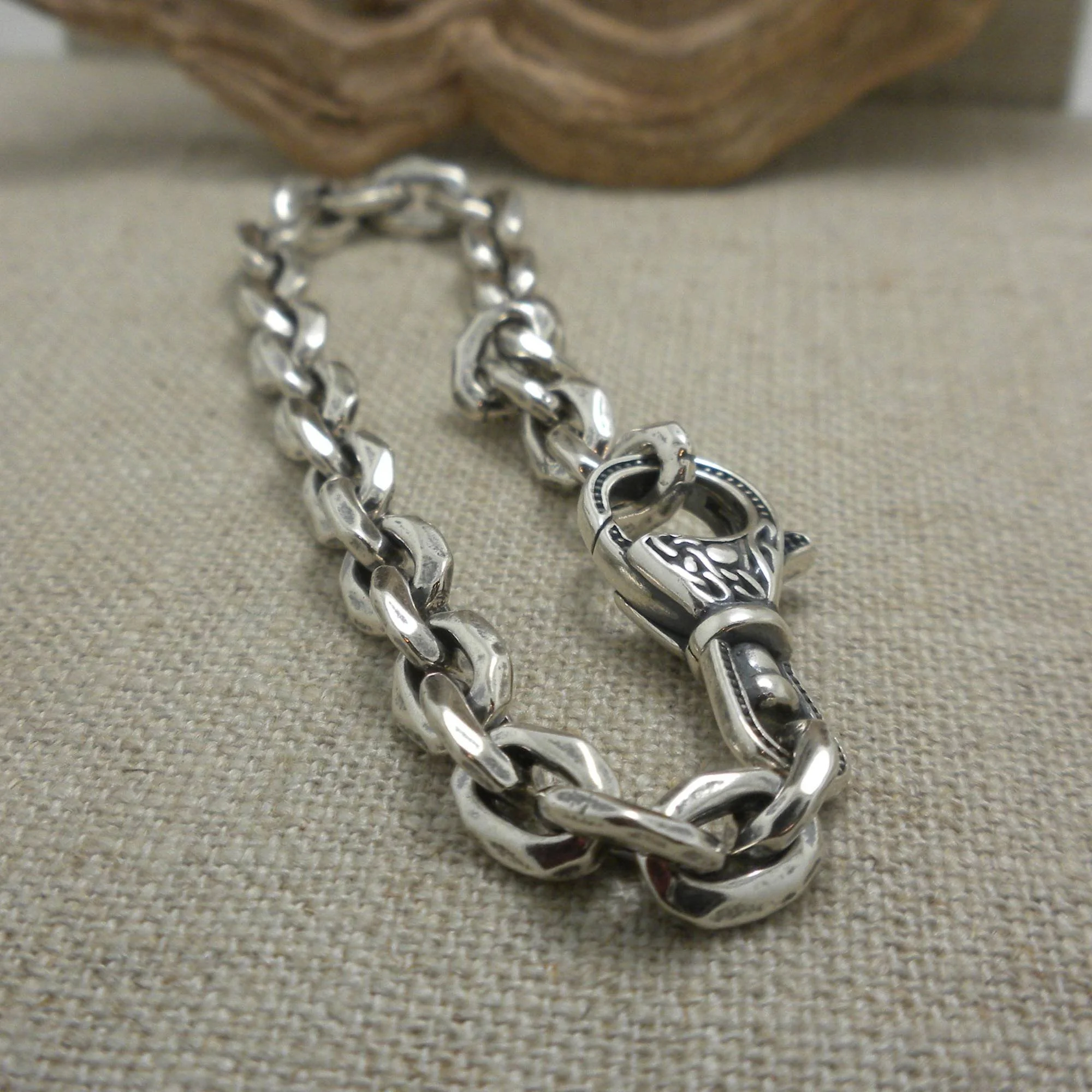 Oxidized Silver Bevel Link Chain Bracelet by Keith Jack three sizes