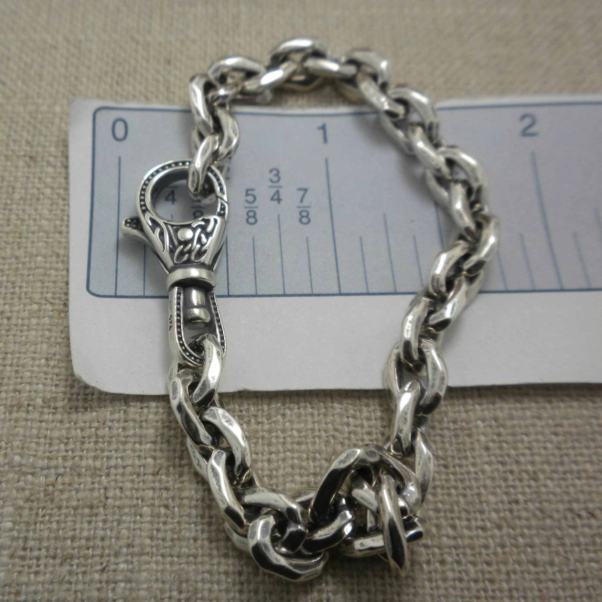 Oxidized Silver Bevel Link Chain Bracelet