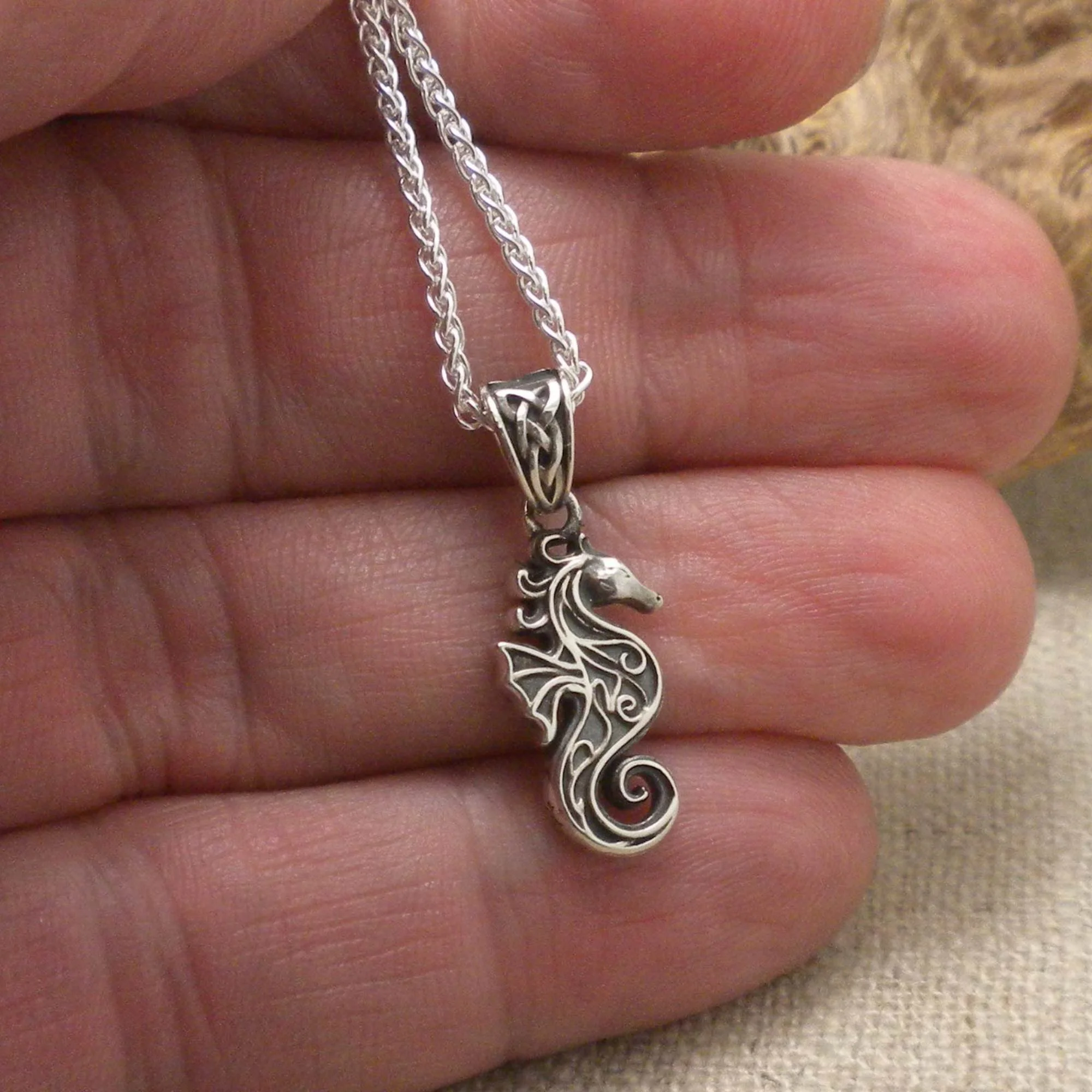 Celtic Seahorse Pendant in Sterling Silver 