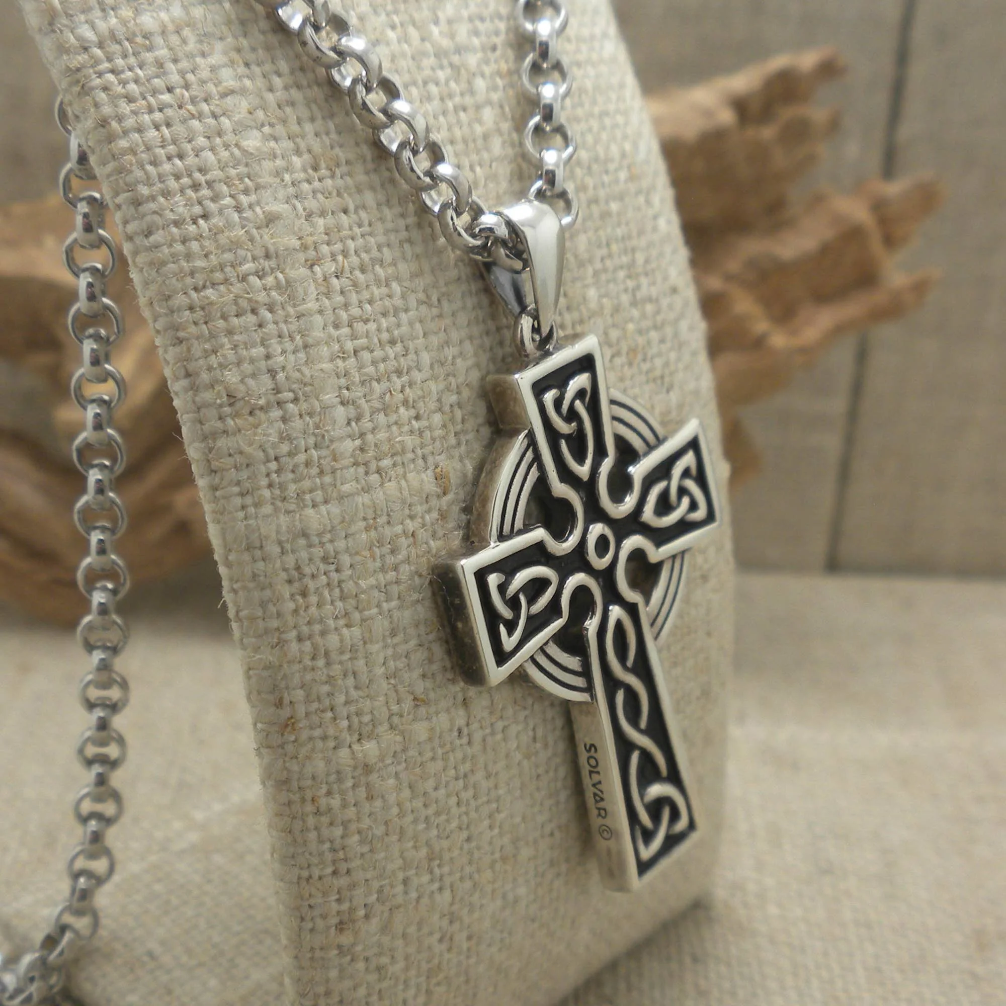 Sterling Silver Celtic Cross Double sided with 22" Sterling Chain by Solvar