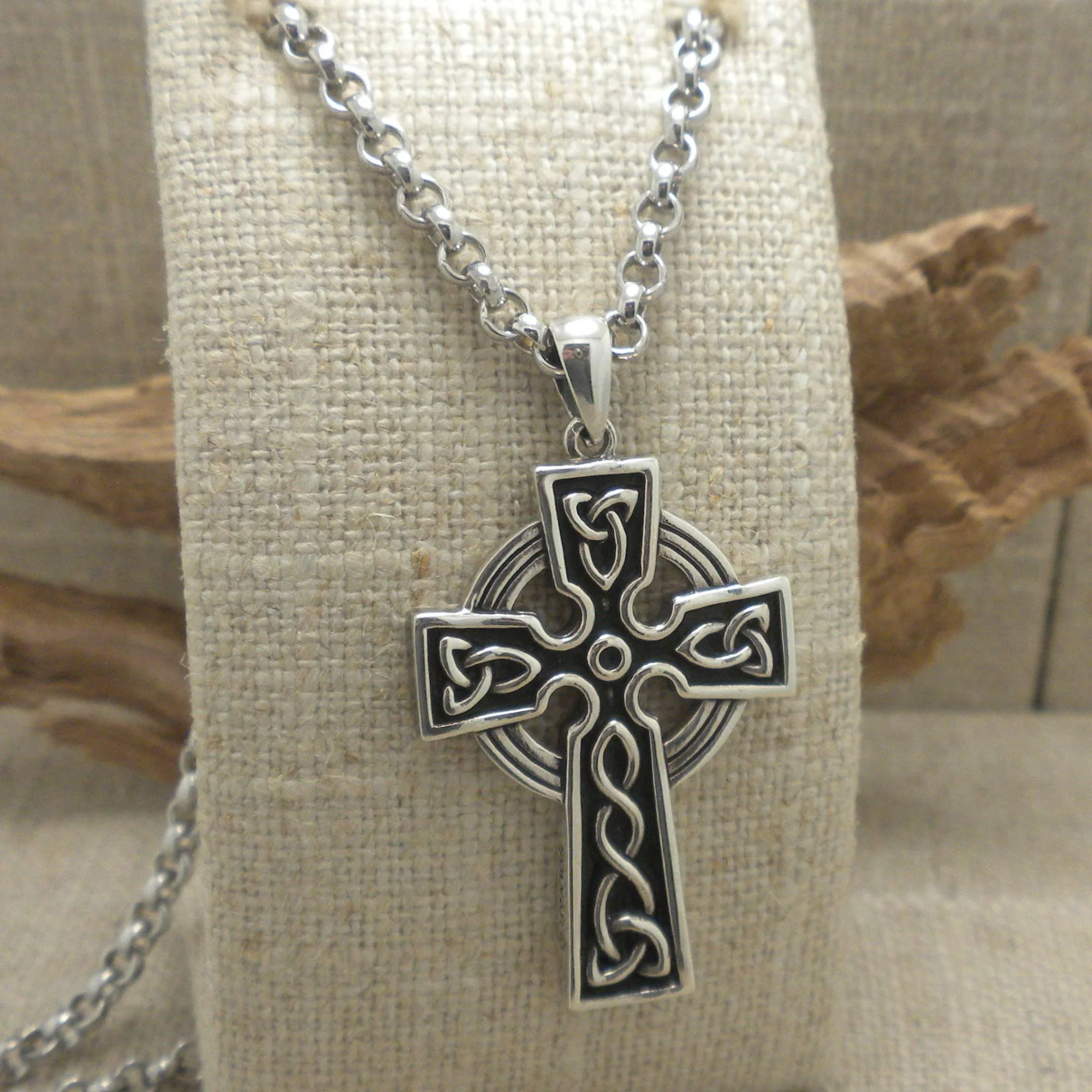 Sterling Silver Celtic Cross Double sided with 22" Sterling Chain by Solvar