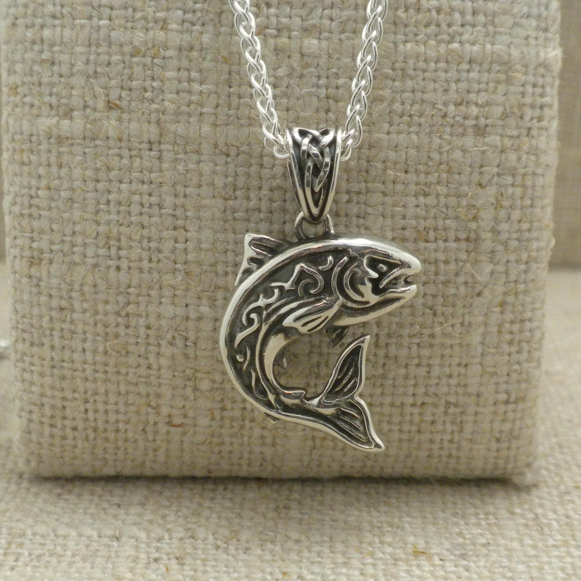 Sterling Silver Celtic Salmon Pendant by Keith Jack - Heartlins
