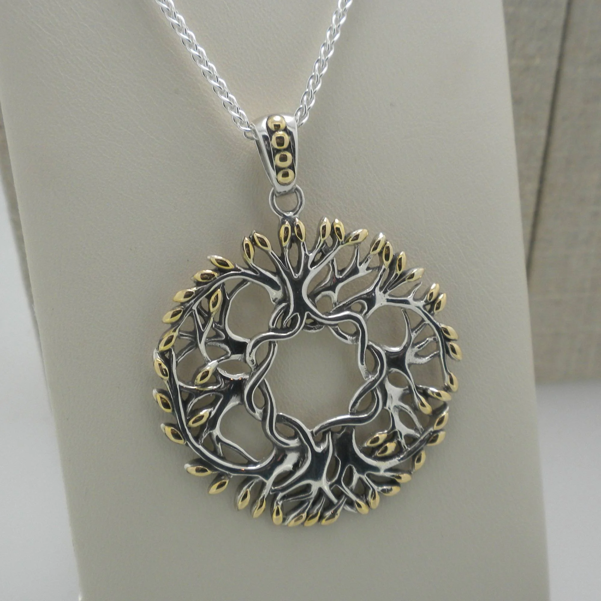 Celtic Tree of Life Pendant in 18K and Sterling Silver on Spiga Chain