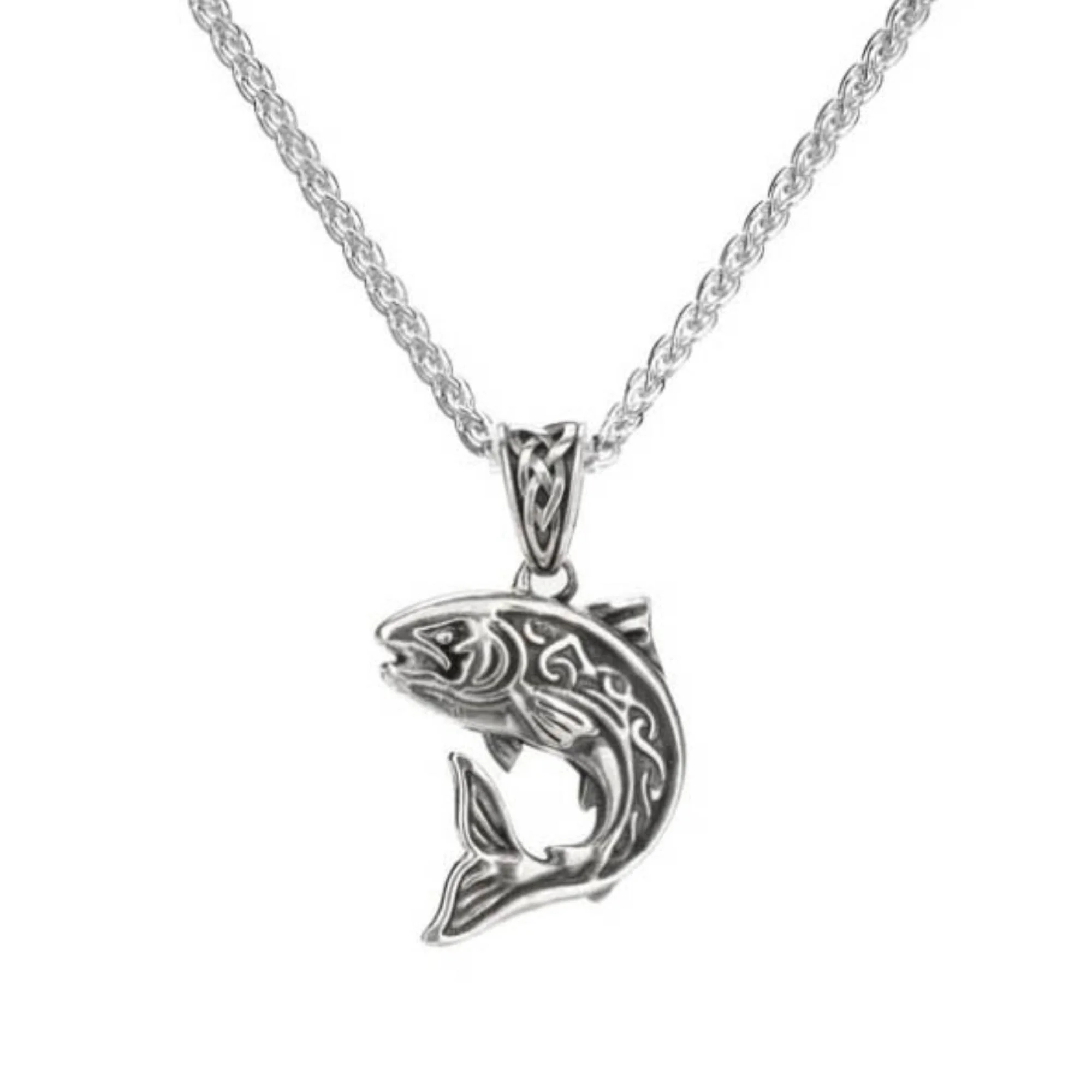 Celtic Salmon Pendant in Sterling Silver Heartline