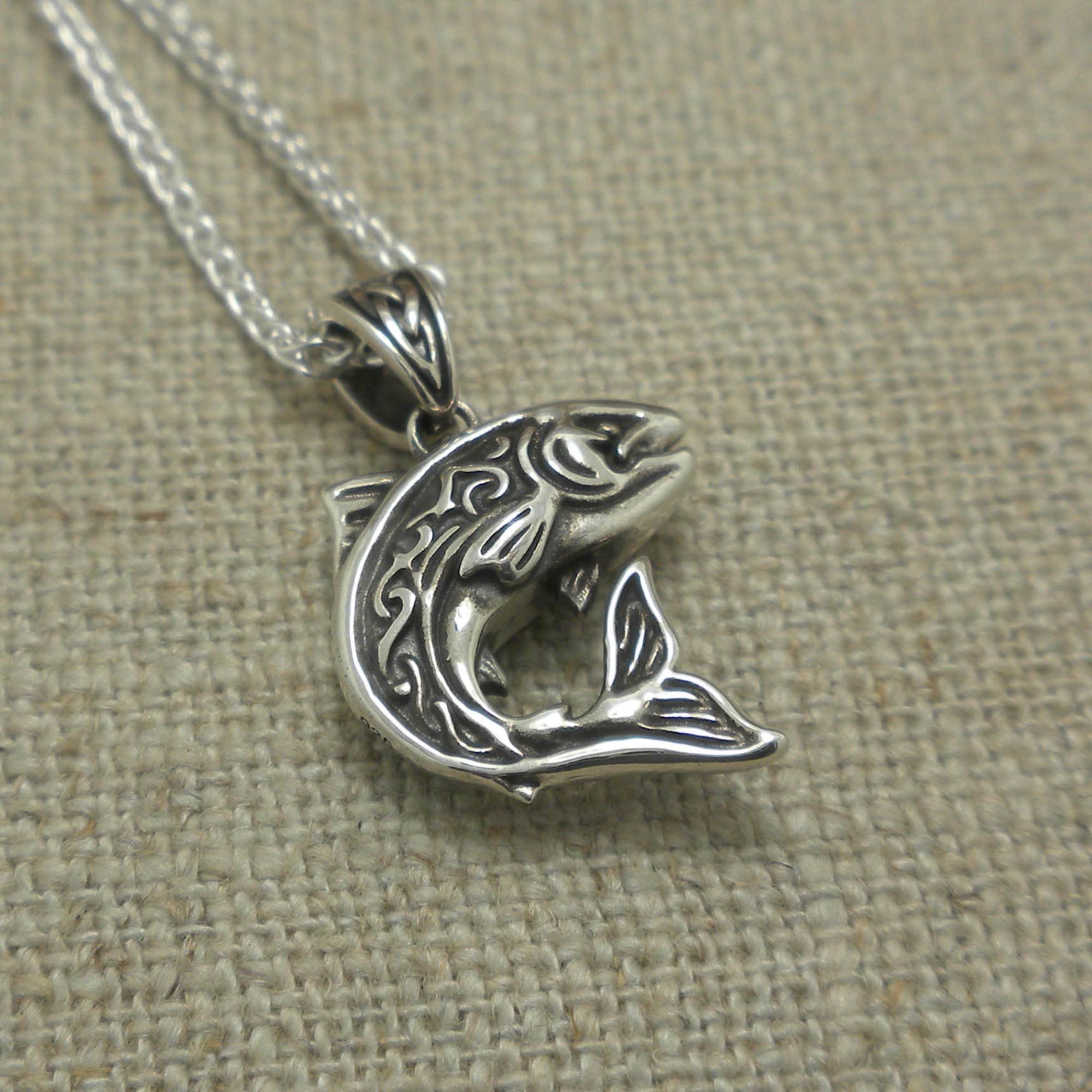 Celtic Salmon Pendant in Sterling Silver Heartline