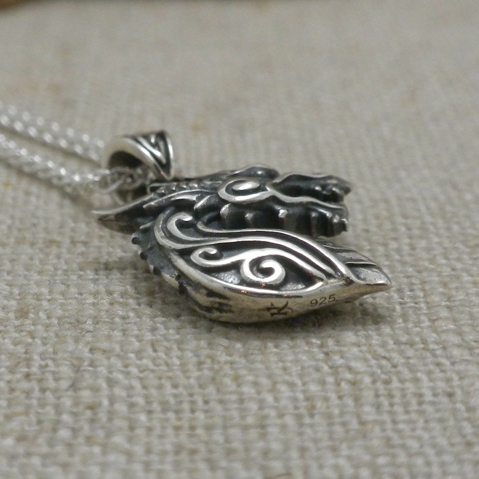 Celtic Dragon Head Pendant in Sterling Silver