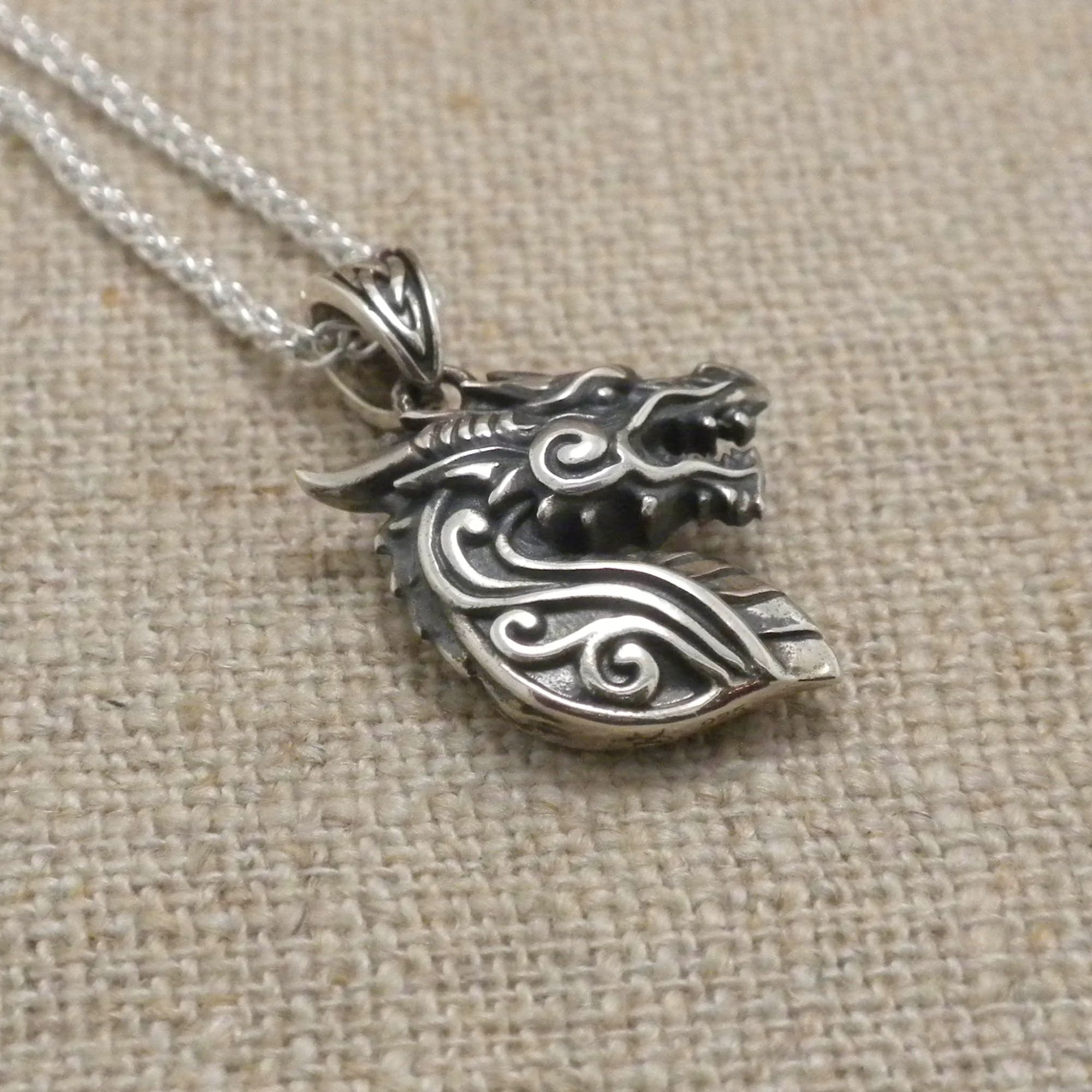 Celtic Dragon Head Pendant in Sterling Silver Heartline