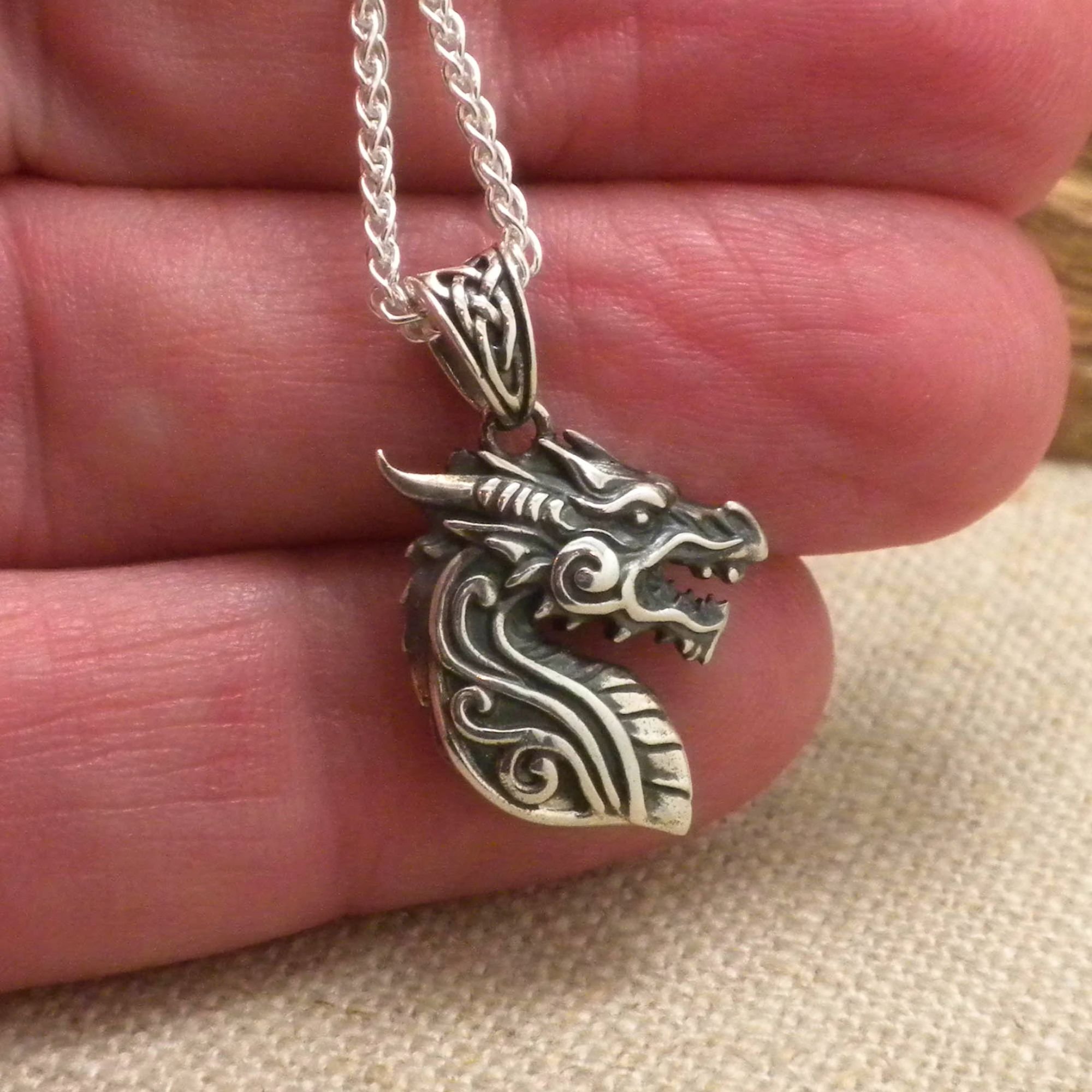 Celtic Dragon Head Pendant in Sterling Silver Heartline